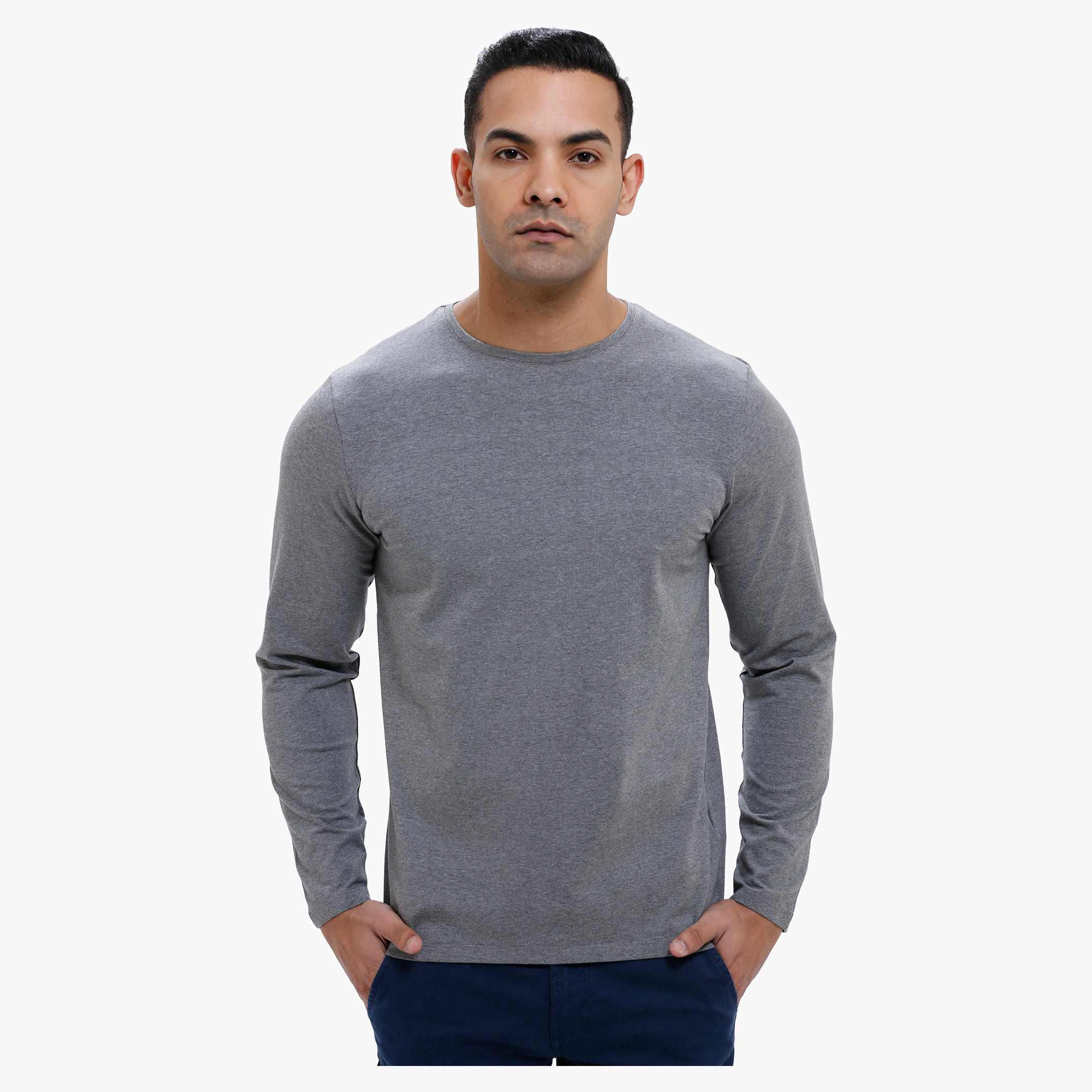 Round Neck T-Shirt with Long Sleeves in Slim Fit-men-clothing-tshirtsandpolos-tshirts-image-1