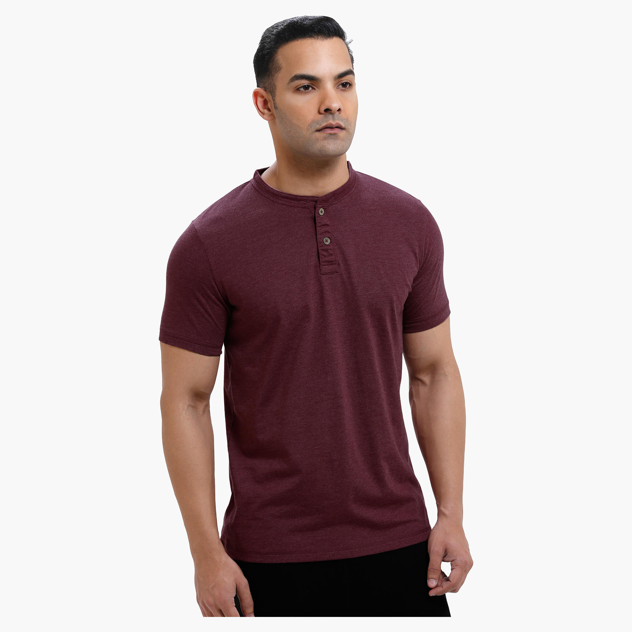 Henley Neck T-Shirt with Short Sleeves in Slim Fit-men-clothing-tshirtsandpolos-tshirts-image-1