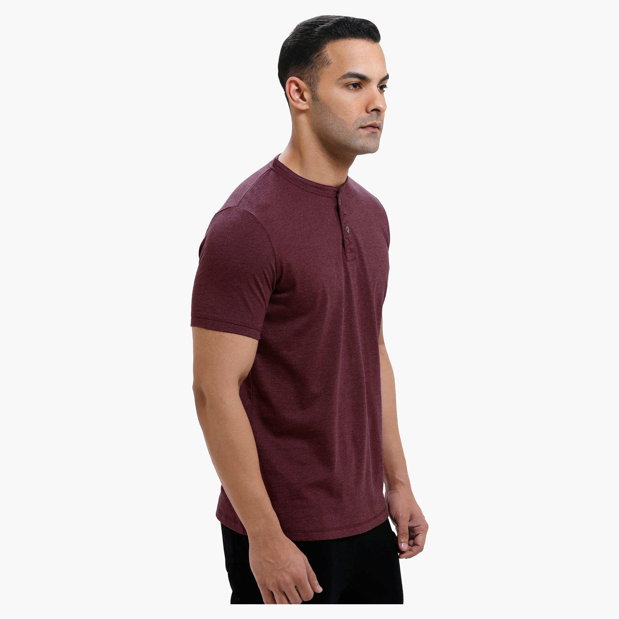 Henley Neck T-Shirt with Short Sleeves in Slim Fit-men-clothing-tshirtsandpolos-tshirts-image-3