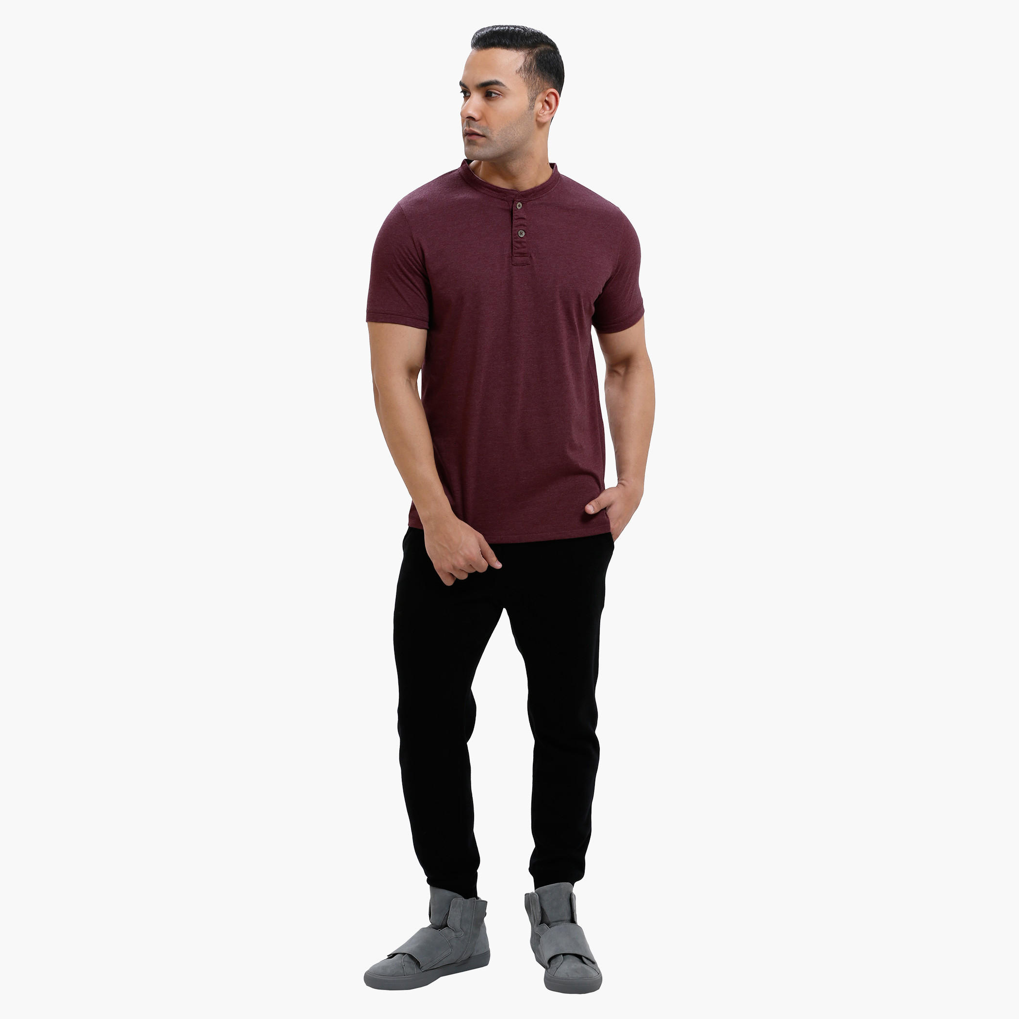 Henley Neck T-Shirt with Short Sleeves in Slim Fit-men-clothing-tshirtsandpolos-tshirts-image-5