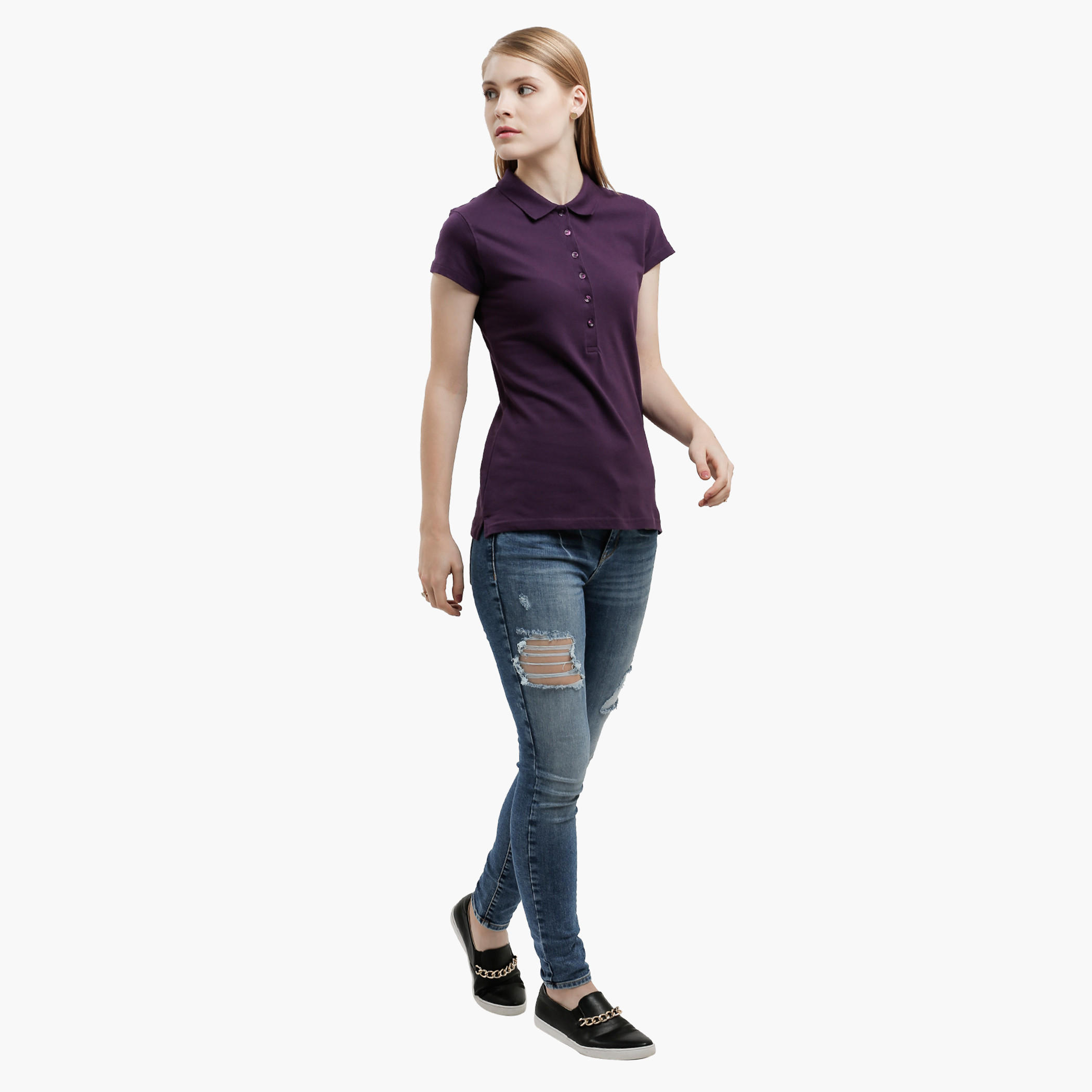Polo Neck Top with Short Sleeves-women-clothing-tshirts-image-5