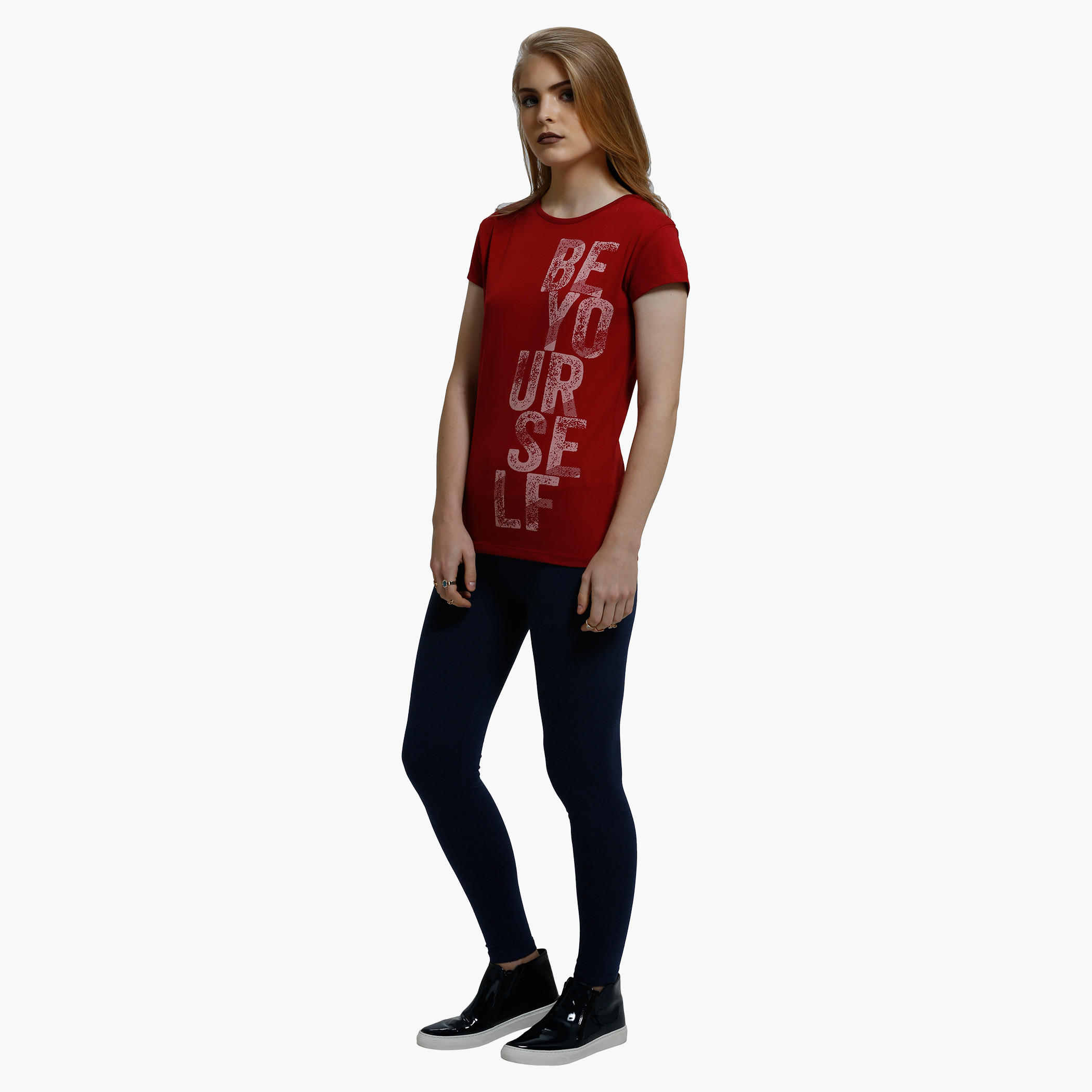 Printed Round Neck T-Shirt with Short Sleeves-women-clothing-tshirts-image-1