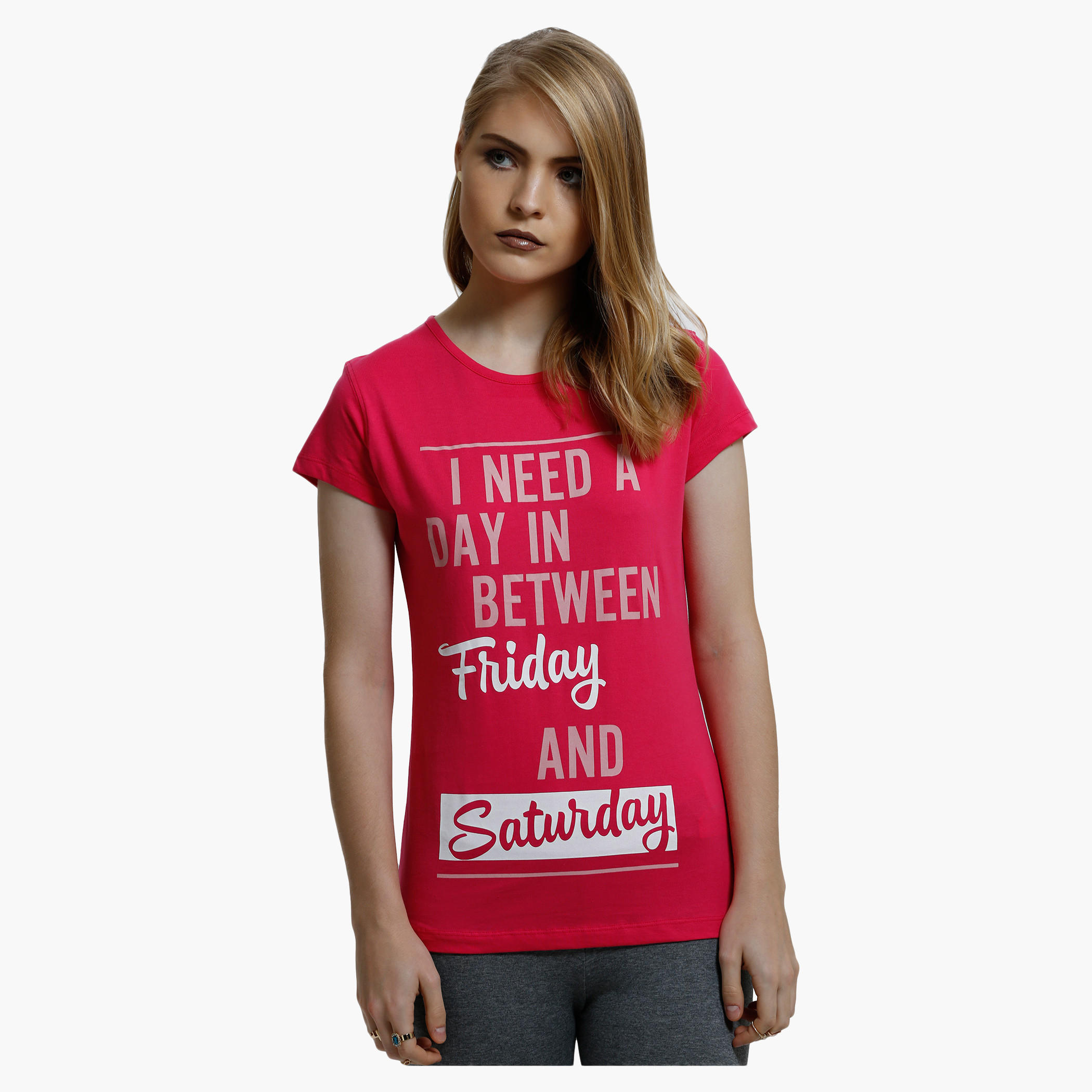 Printed Round Neck T-Shirt with Short Sleeves-women-clothing-tshirts-image-1