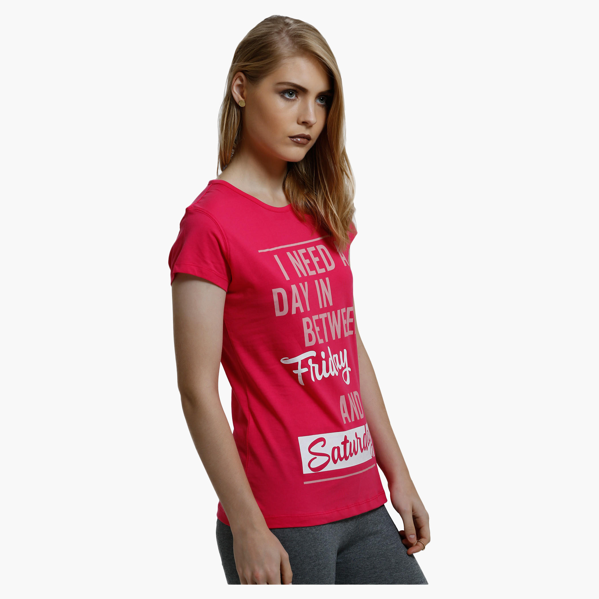 Printed Round Neck T-Shirt with Short Sleeves-women-clothing-tshirts-image-3