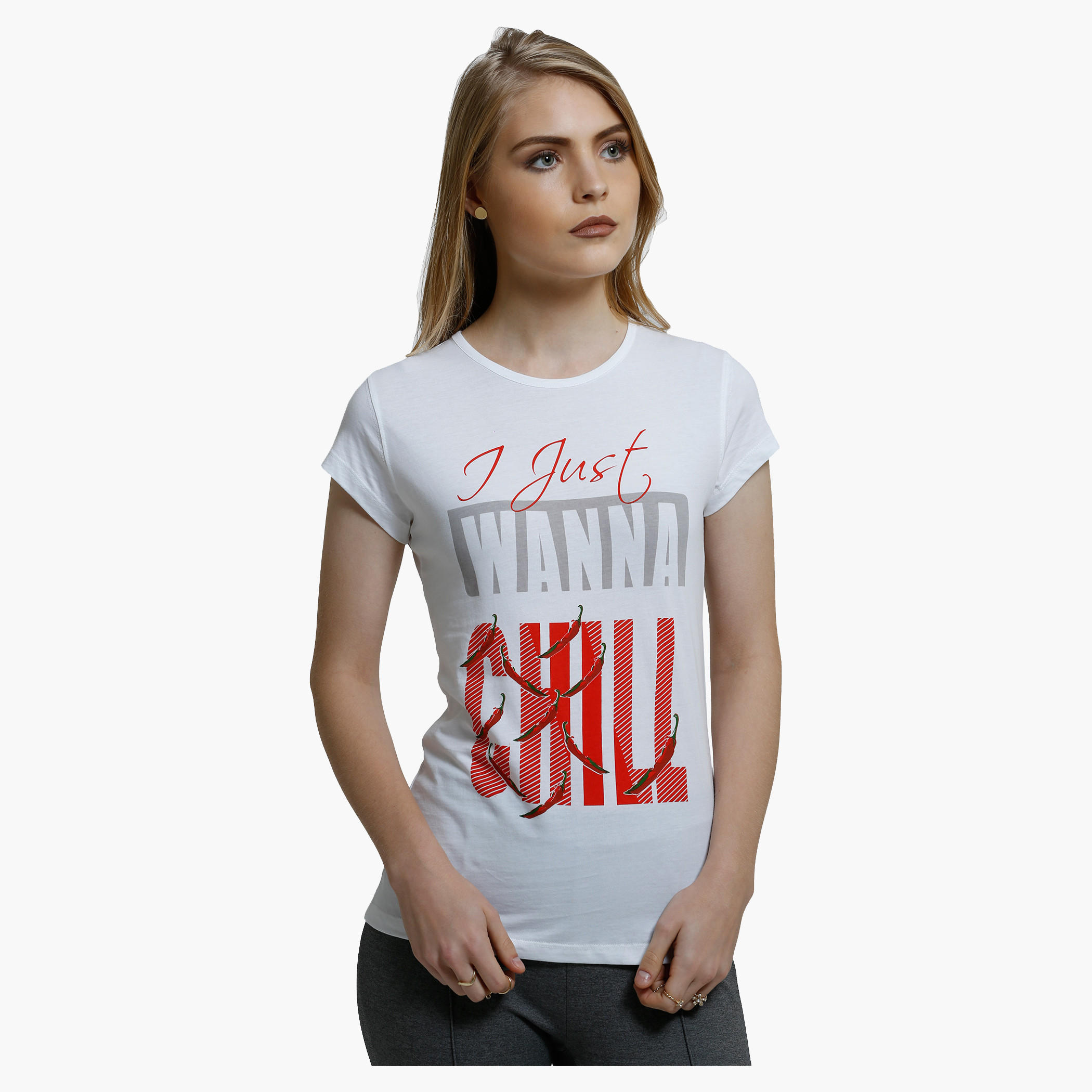 Printed T-Shirt with Crew Neck and Short Sleeves-women-clothing-tshirts-image-1