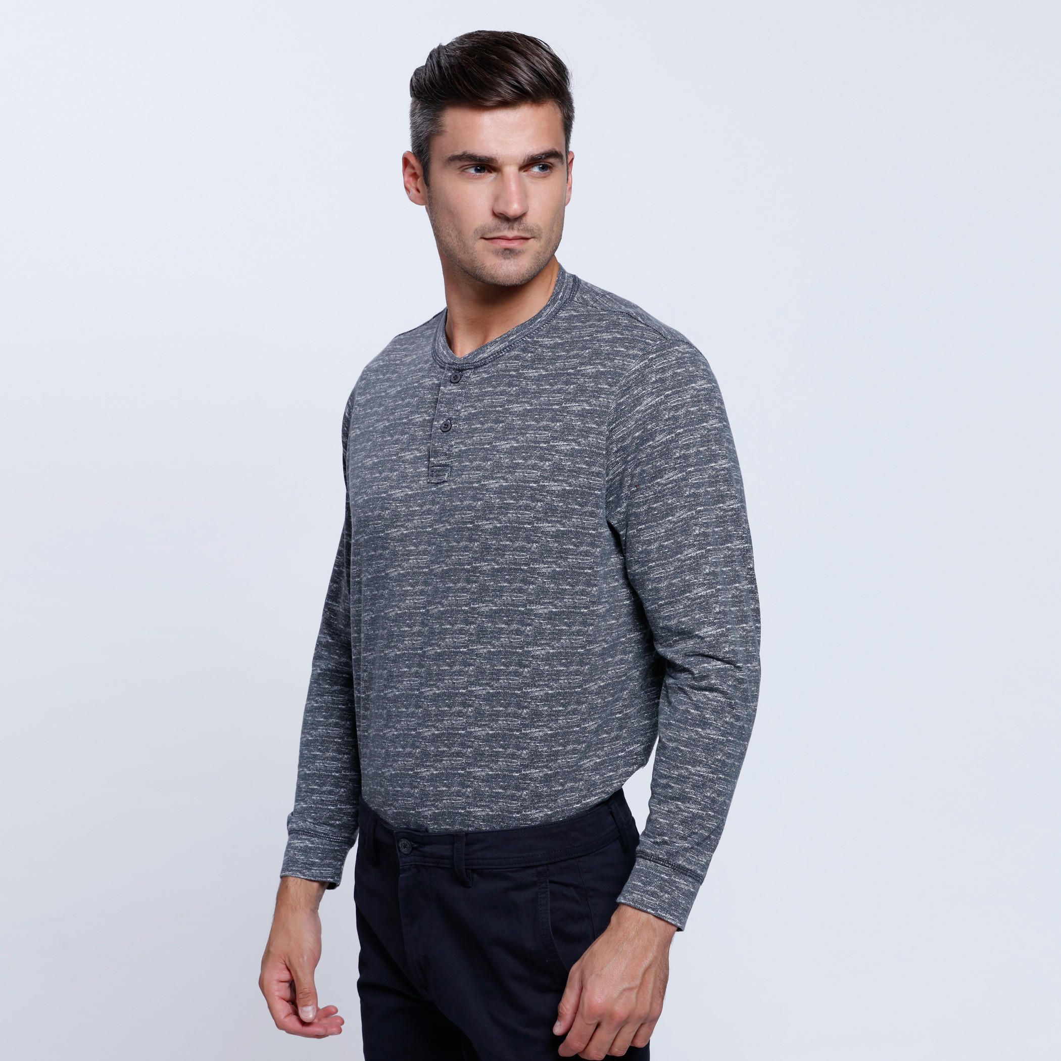 Melange Print T-Shirt with Henley Neck and Long Sleeves-men-clothing-tshirtsandpolos-tshirts-image-3