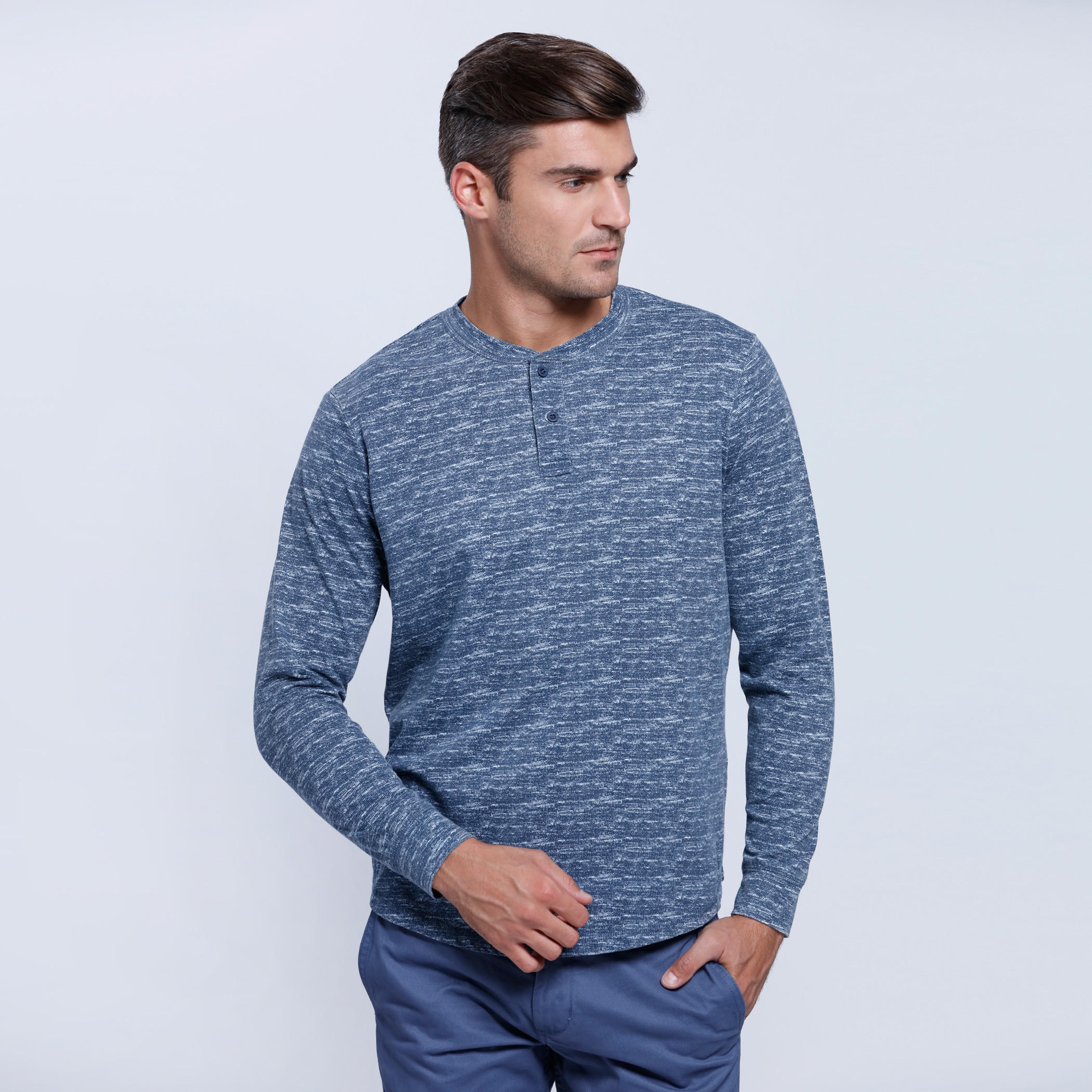 Melange Print T-Shirt with Henley Neck and Long Sleeves-men-clothing-tshirtsandpolos-tshirts-image-6