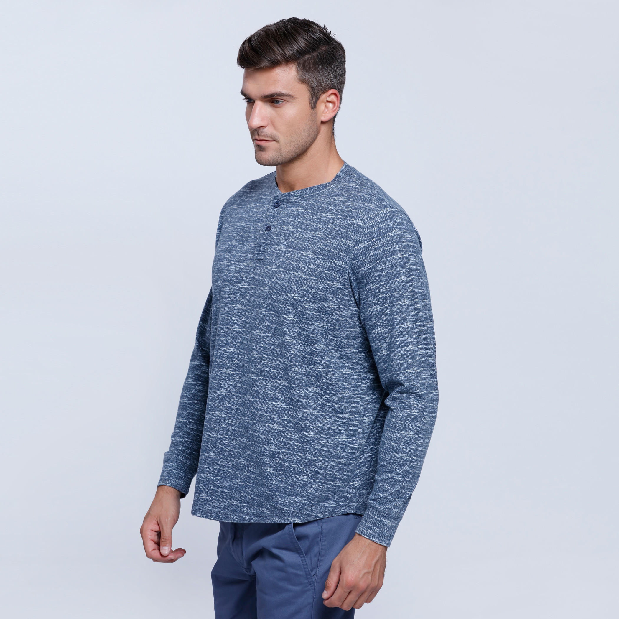 Melange Print T-Shirt with Henley Neck and Long Sleeves-men-clothing-tshirtsandpolos-tshirts-image-8