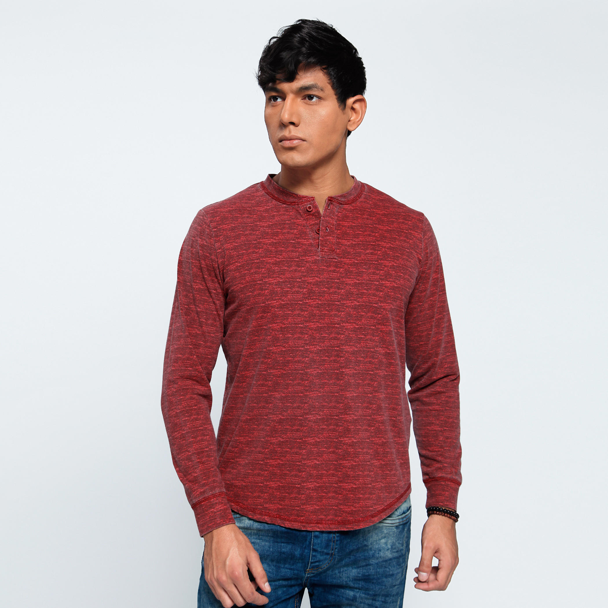 Printed T-Shirt with Henley Neck and Long Sleeves-men-clothing-tshirtsandpolos-tshirts-image-5