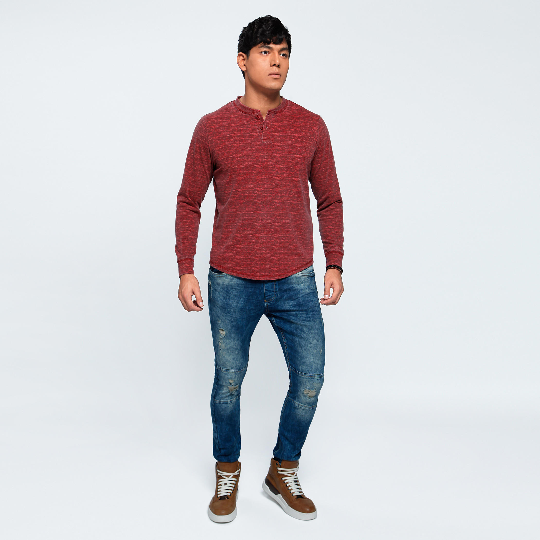Printed T-Shirt with Henley Neck and Long Sleeves-men-clothing-tshirtsandpolos-tshirts-image-1