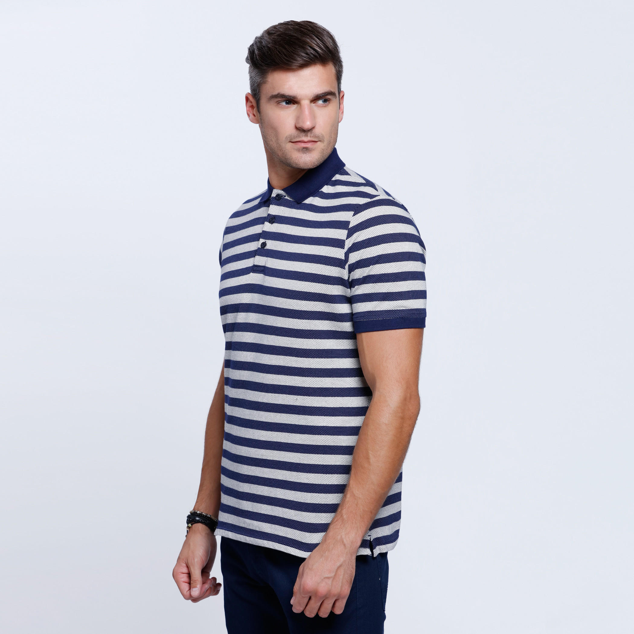 Striped T-Shirt with Polo Neck and Short Sleeves-men-clothing-tshirtsandpolos-polos-image-3