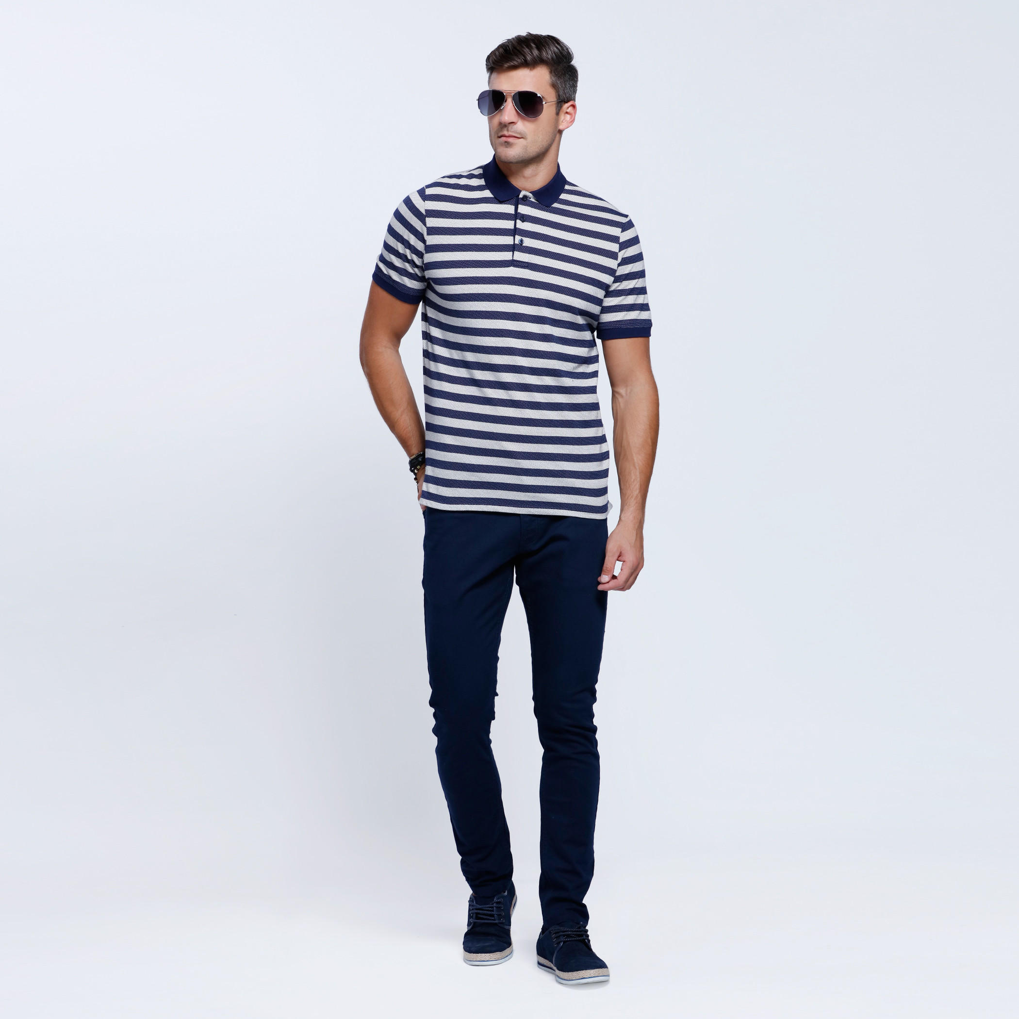Striped T-Shirt with Polo Neck and Short Sleeves-men-clothing-tshirtsandpolos-polos-image-5