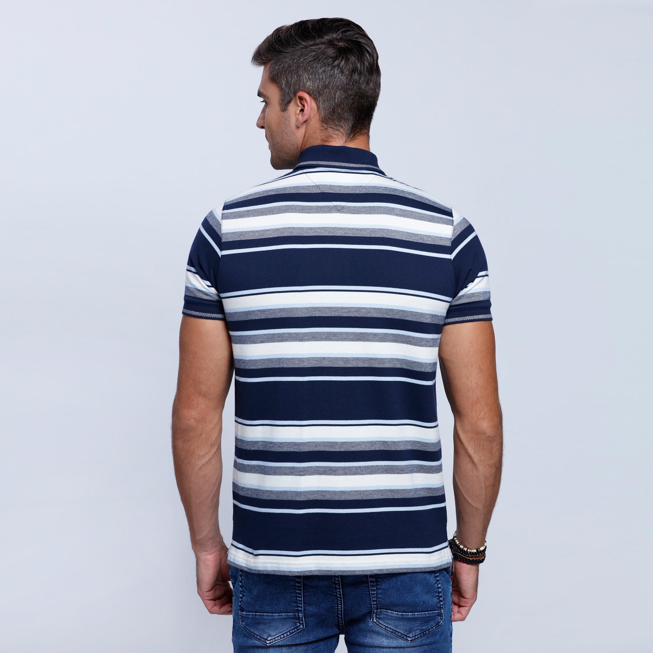 Striped T-Shirt with Polo Neck and Short Sleeves-men-clothing-tshirtsandpolos-polos-image-2