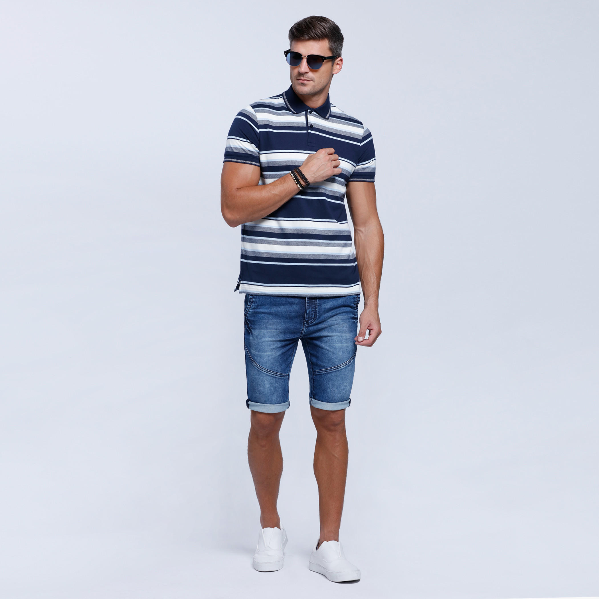 Striped T-Shirt with Polo Neck and Short Sleeves-men-clothing-tshirtsandpolos-polos-image-5