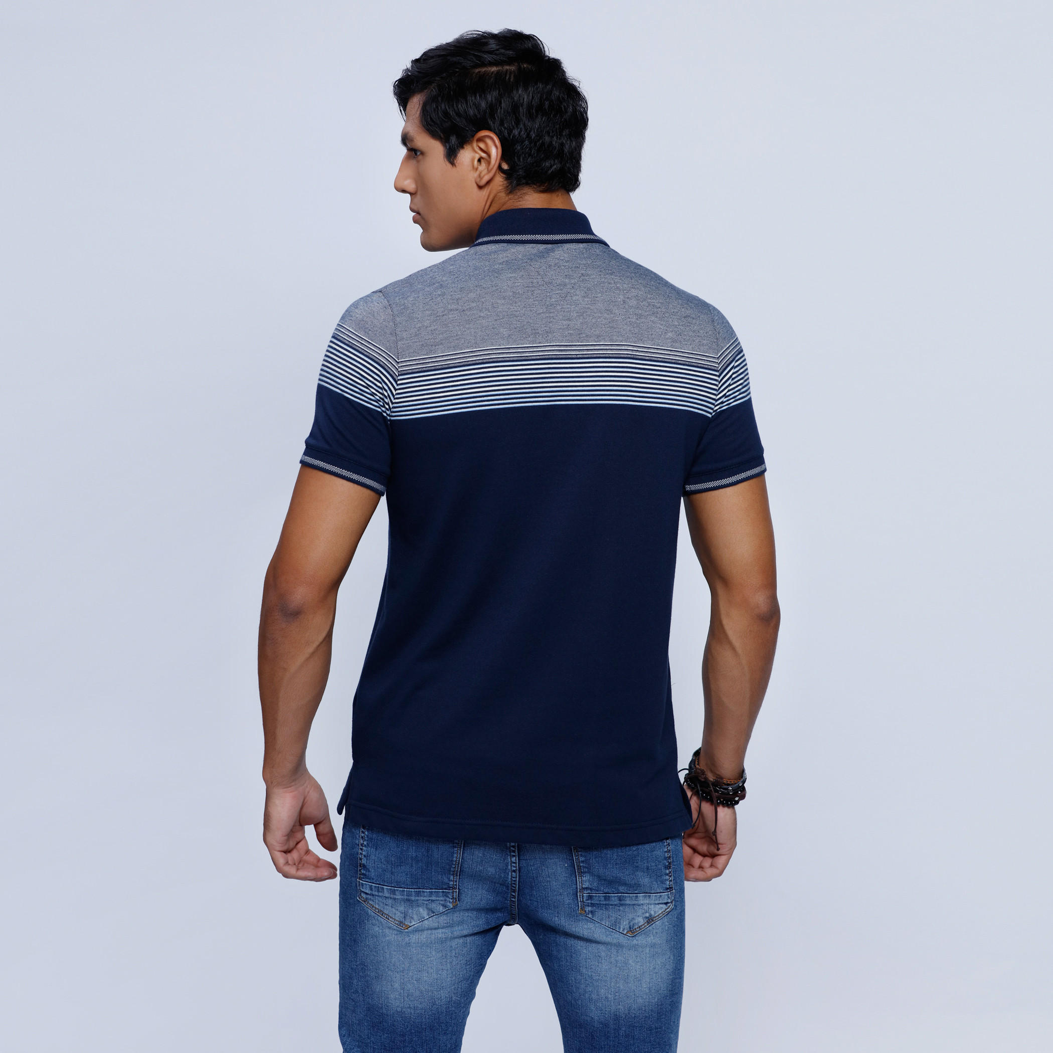 Striped T-Shirt with Polo Neck and Short Sleeves-men-clothing-tshirtsandpolos-polos-image-2