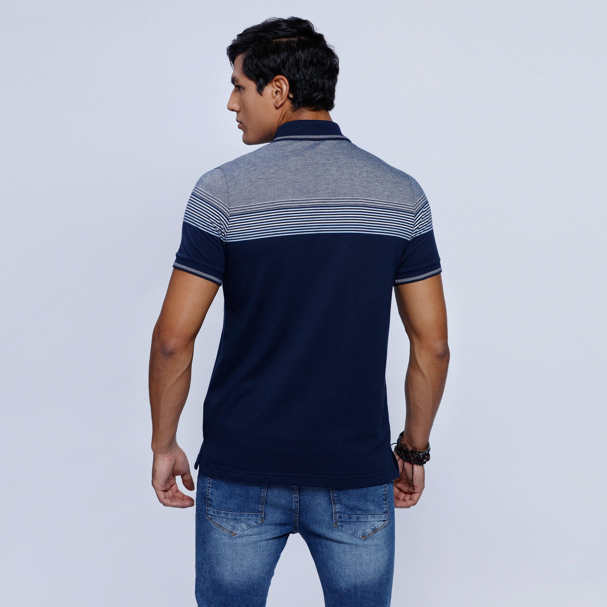 Striped T-Shirt with Polo Neck and Short Sleeves-men-clothing-tshirtsandpolos-polos-image-2