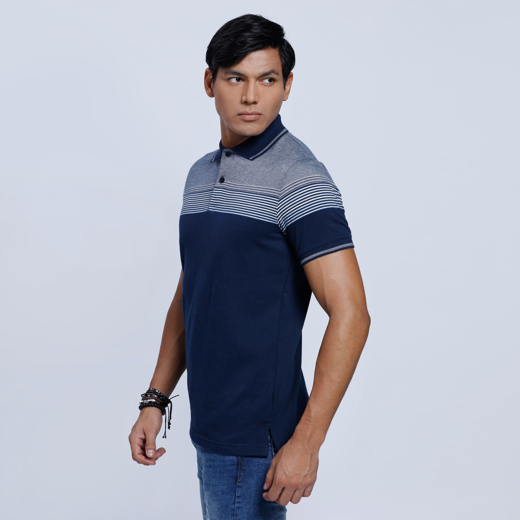 Striped T-Shirt with Polo Neck and Short Sleeves-men-clothing-tshirtsandpolos-polos-image-3