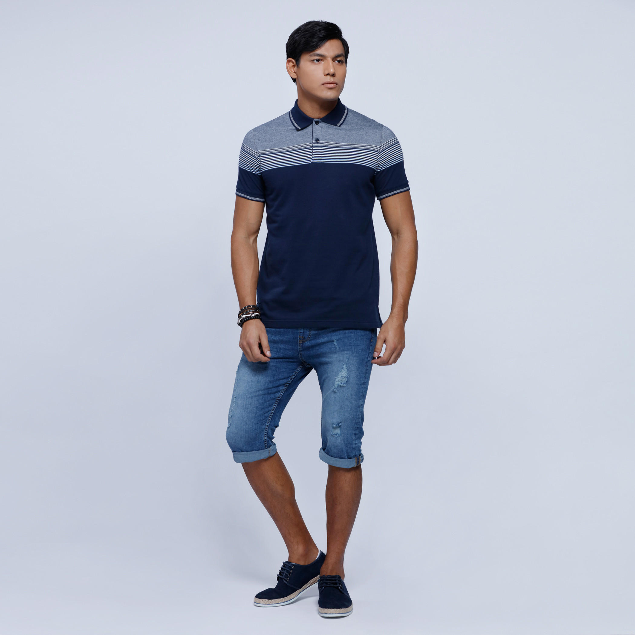 Striped T-Shirt with Polo Neck and Short Sleeves-men-clothing-tshirtsandpolos-polos-image-5