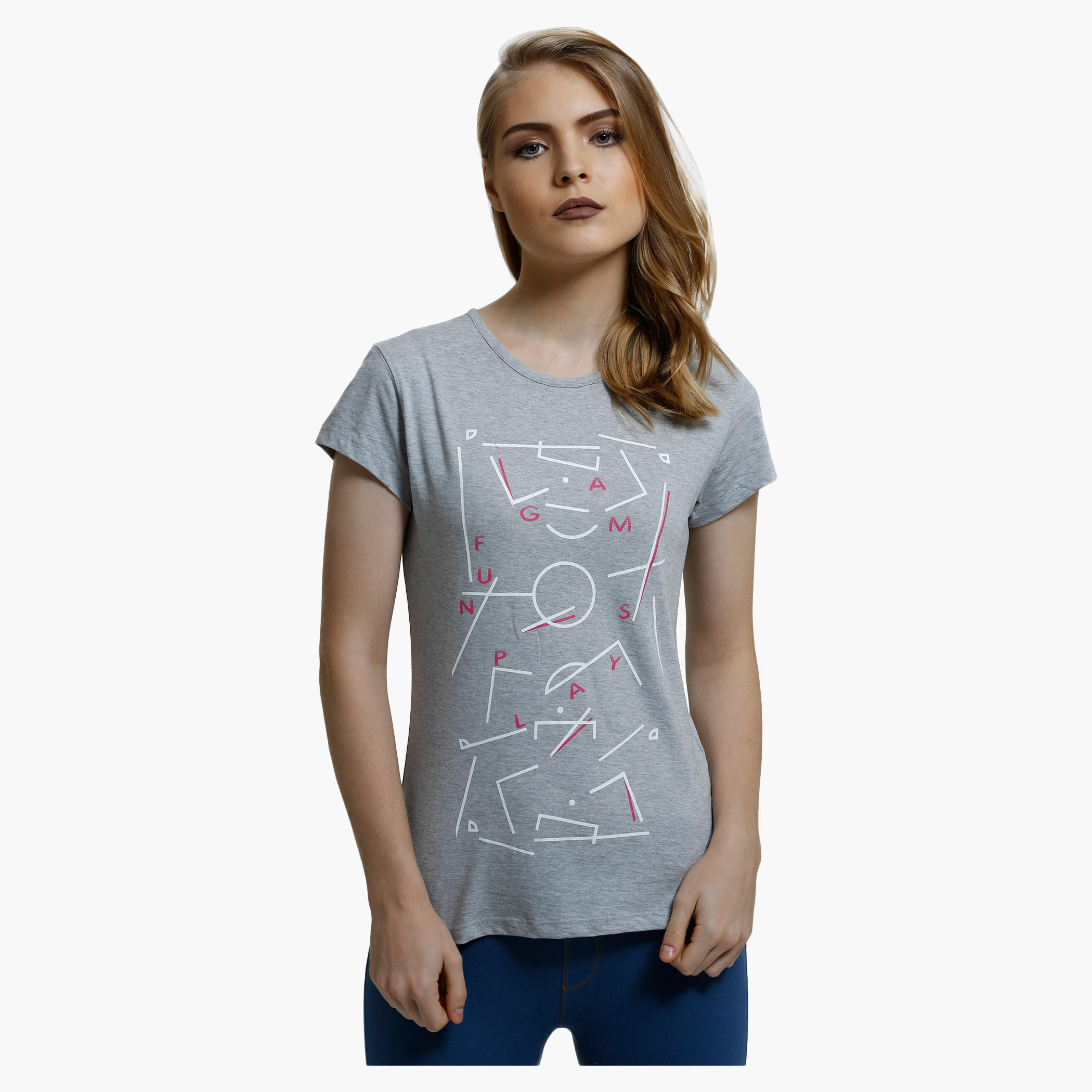Printed Round Neck T-Shirt with Short Sleeves-women-clothing-tshirts-image-1