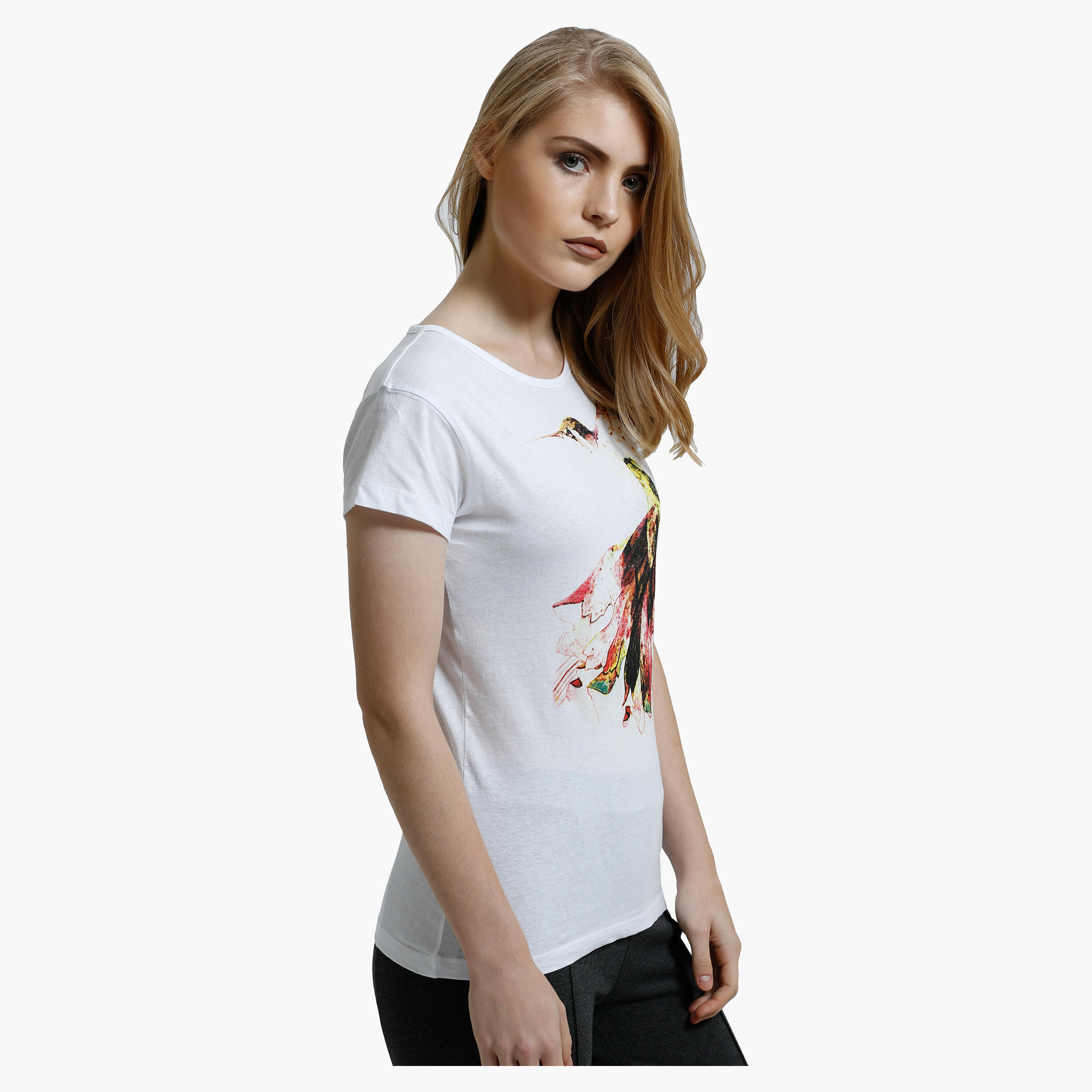 Printed T-Shirt with Crew Neck and Short Sleeves-women-clothing-tshirts-image-3