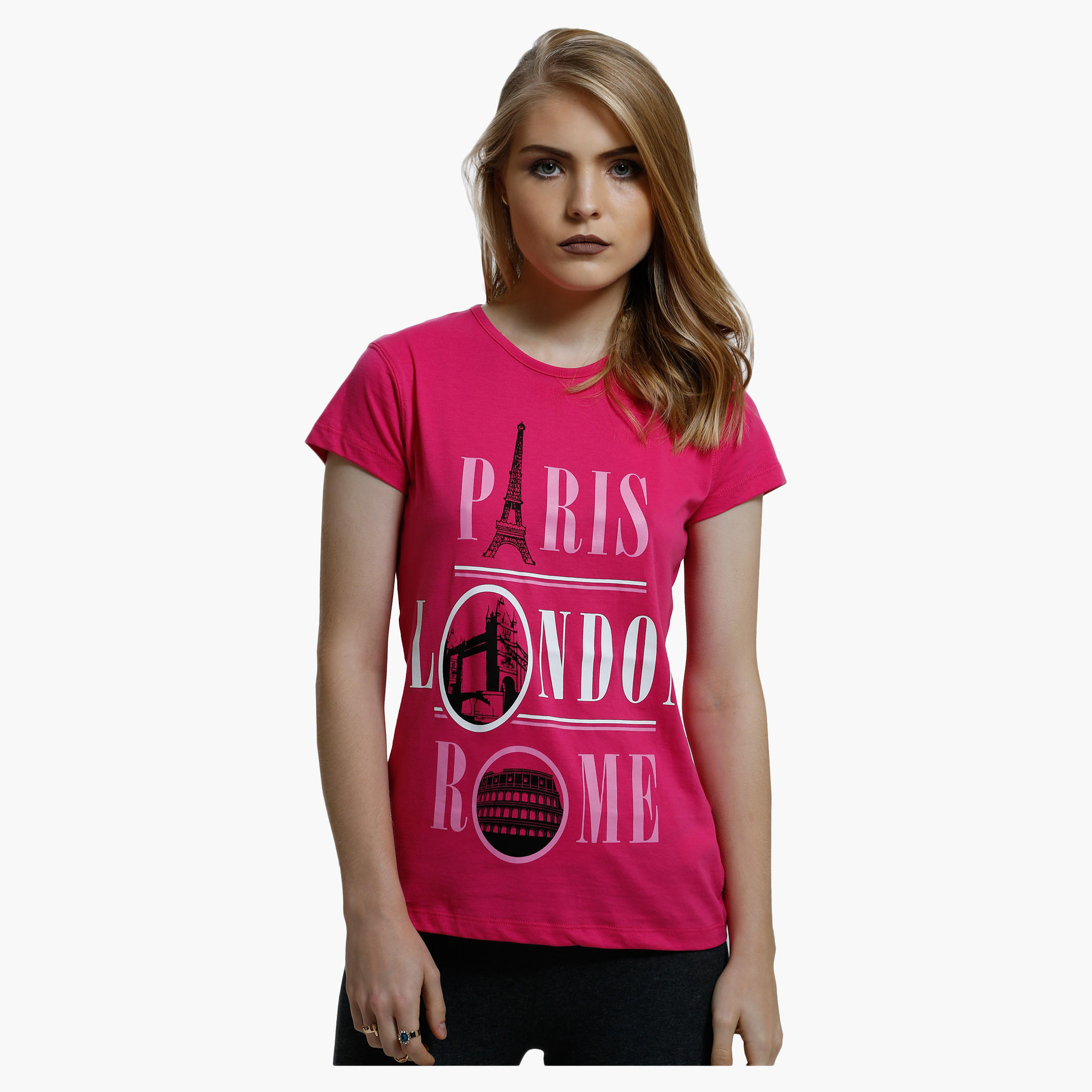 Printed Round Neck T-Shirt with Short Sleeves-women-clothing-tshirts-image-1