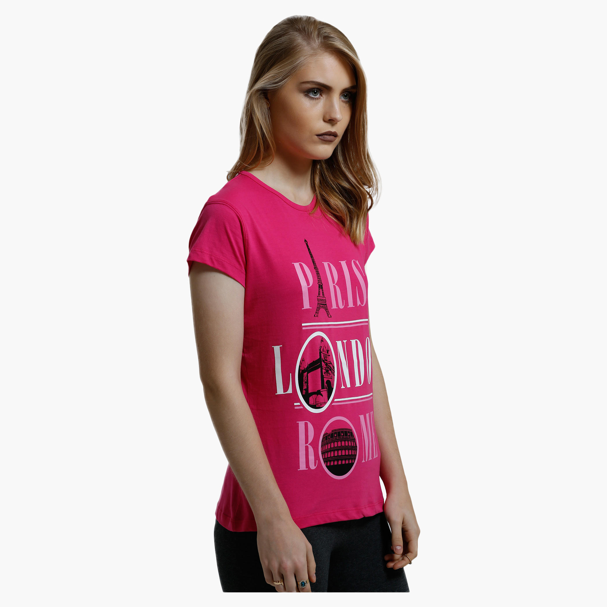 Printed Round Neck T-Shirt with Short Sleeves-women-clothing-tshirts-image-3