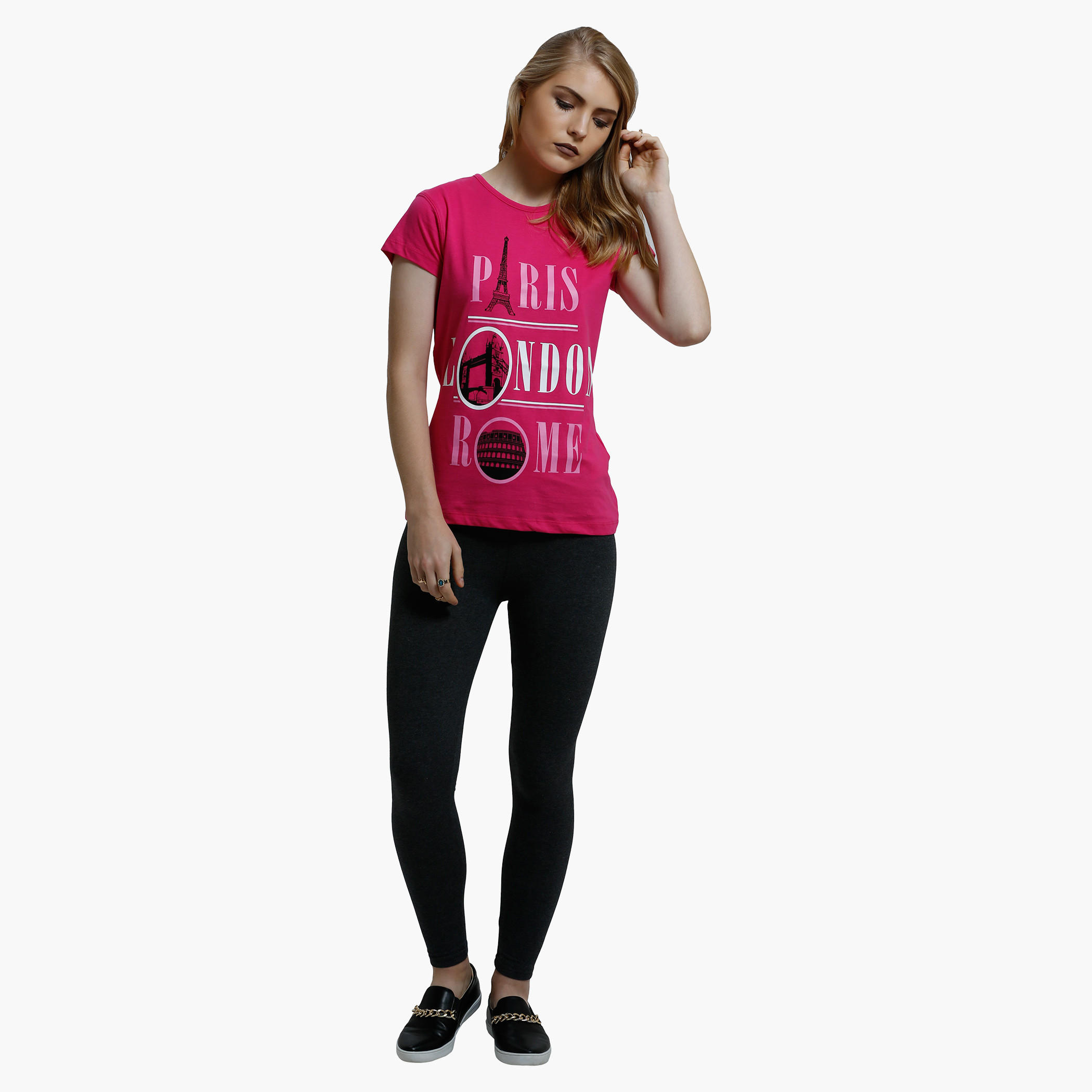 Printed Round Neck T-Shirt with Short Sleeves-women-clothing-tshirts-image-5
