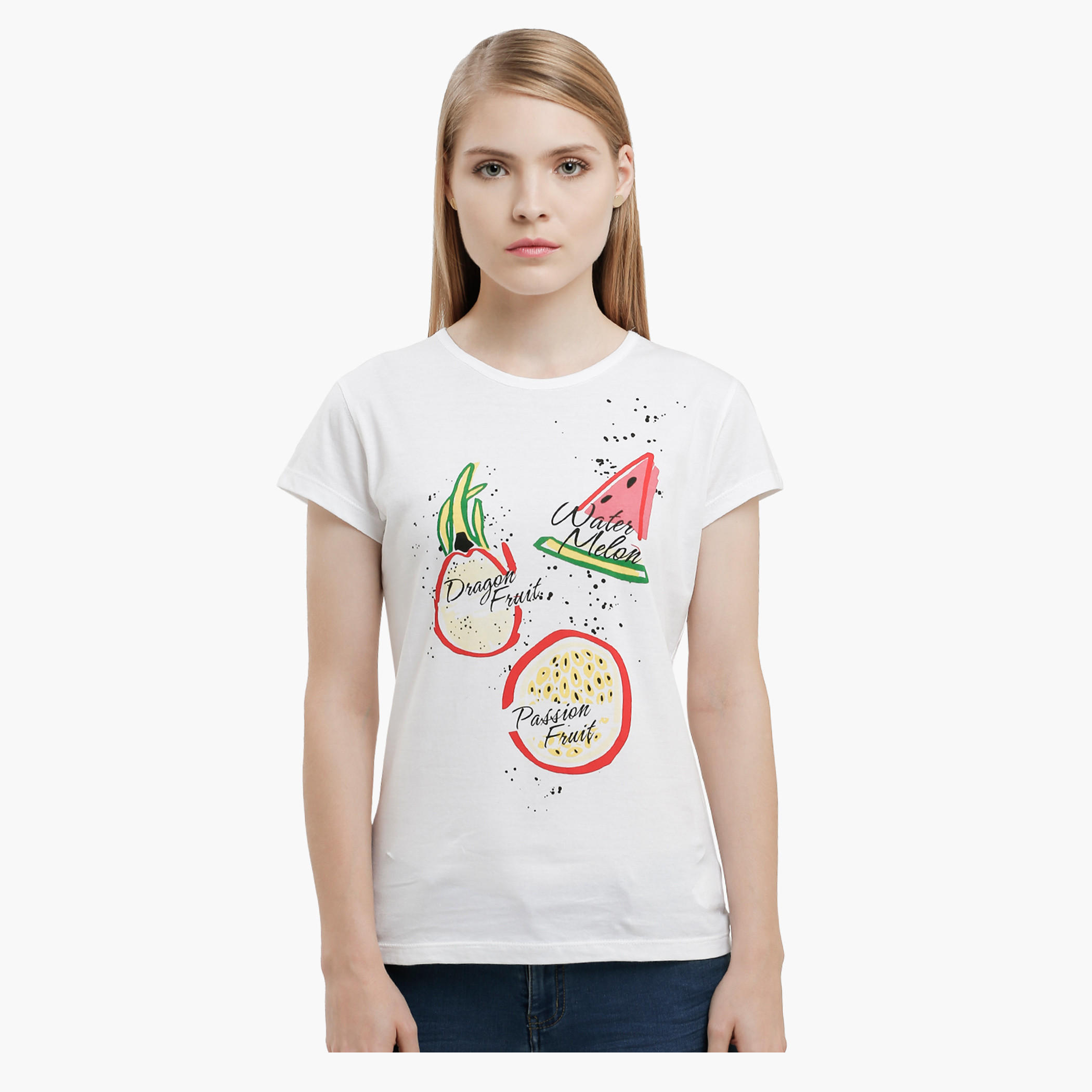 Graphic Print T-Shirt with Round Neck and Short Sleeves-women-clothing-tshirts-image-1