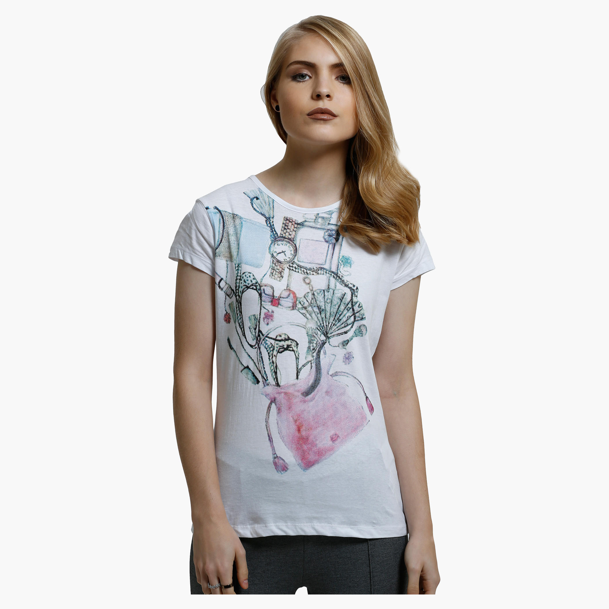 Printed T-Shirt with Crew Neck and Short Sleeves-women-clothing-tshirts-image-1