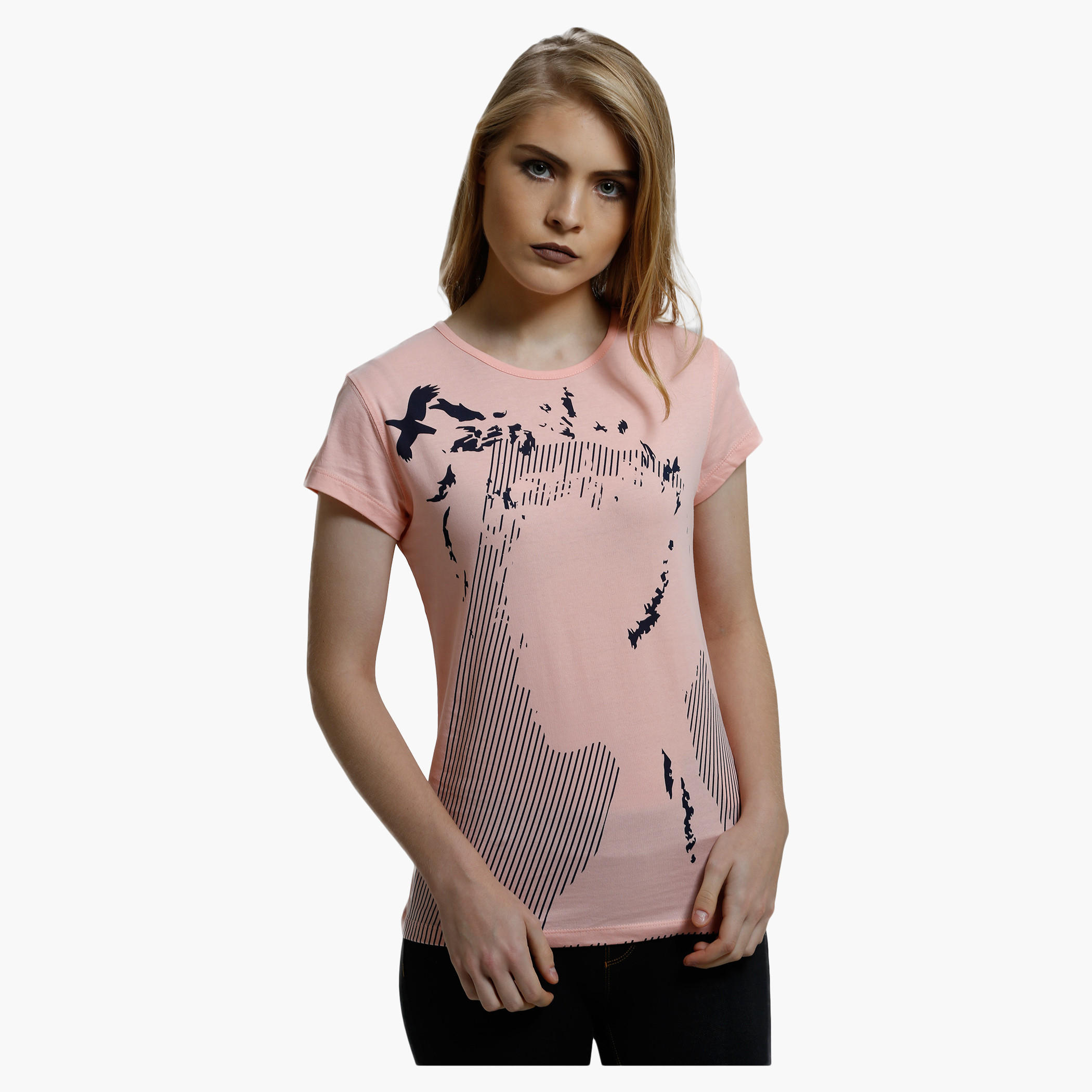 Printed Round Neck T-Shirt with Short Sleeves-women-clothing-tshirts-image-1