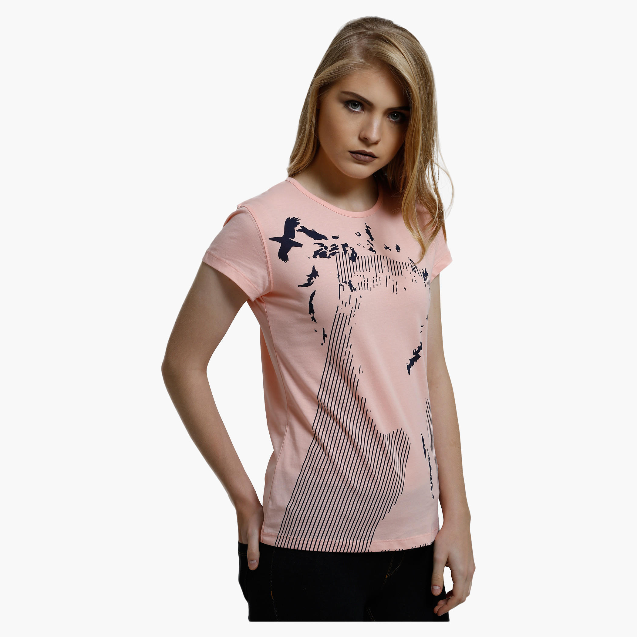 Printed Round Neck T-Shirt with Short Sleeves-women-clothing-tshirts-image-3