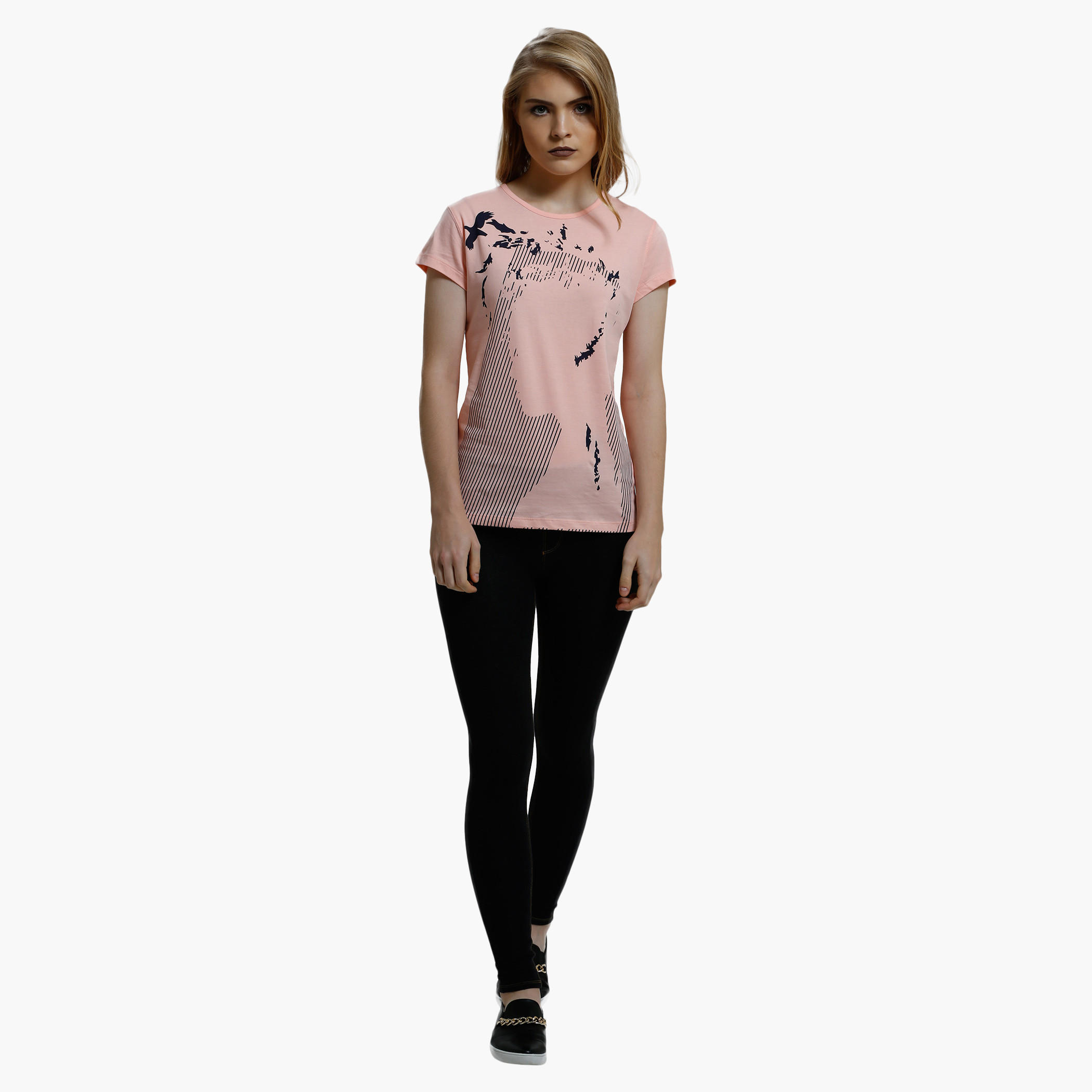 Printed Round Neck T-Shirt with Short Sleeves-women-clothing-tshirts-image-5