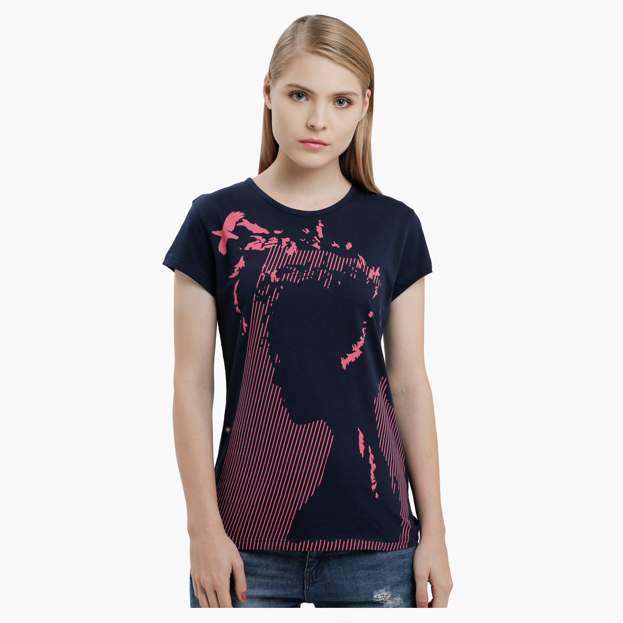 Graphic Print T-Shirt with Round Neck and Short Sleeves-women-clothing-tshirts-image-1