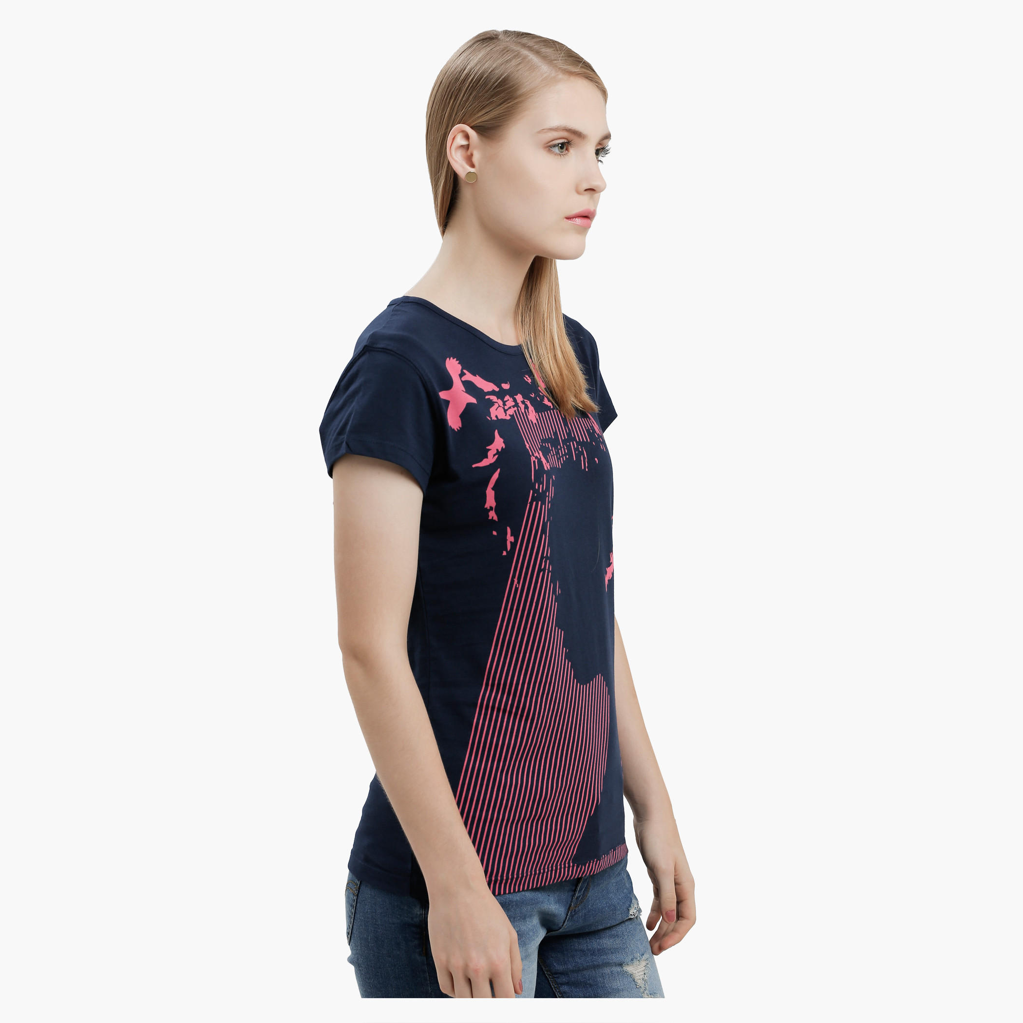 Graphic Print T-Shirt with Round Neck and Short Sleeves-women-clothing-tshirts-image-3