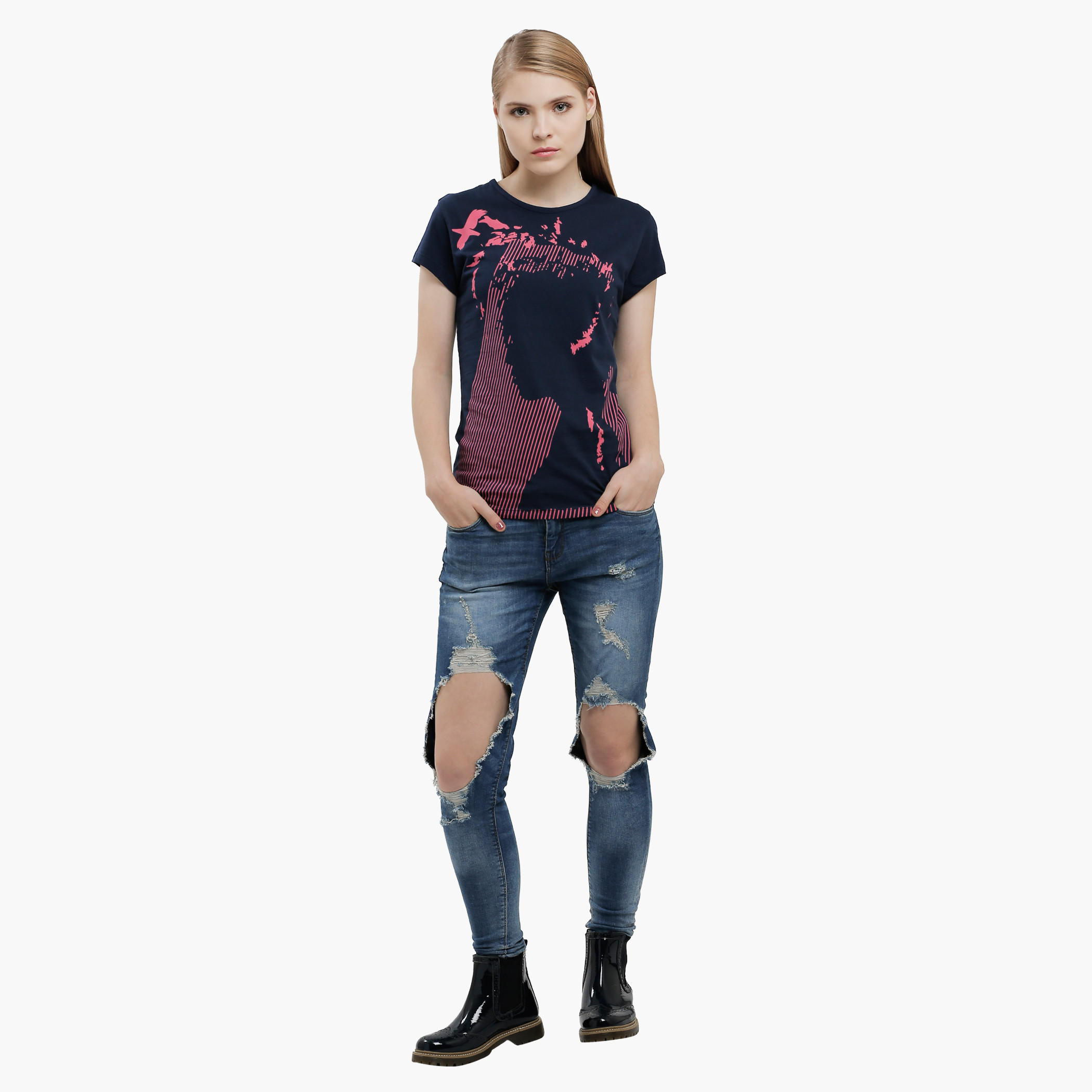 Graphic Print T-Shirt with Round Neck and Short Sleeves-women-clothing-tshirts-image-5