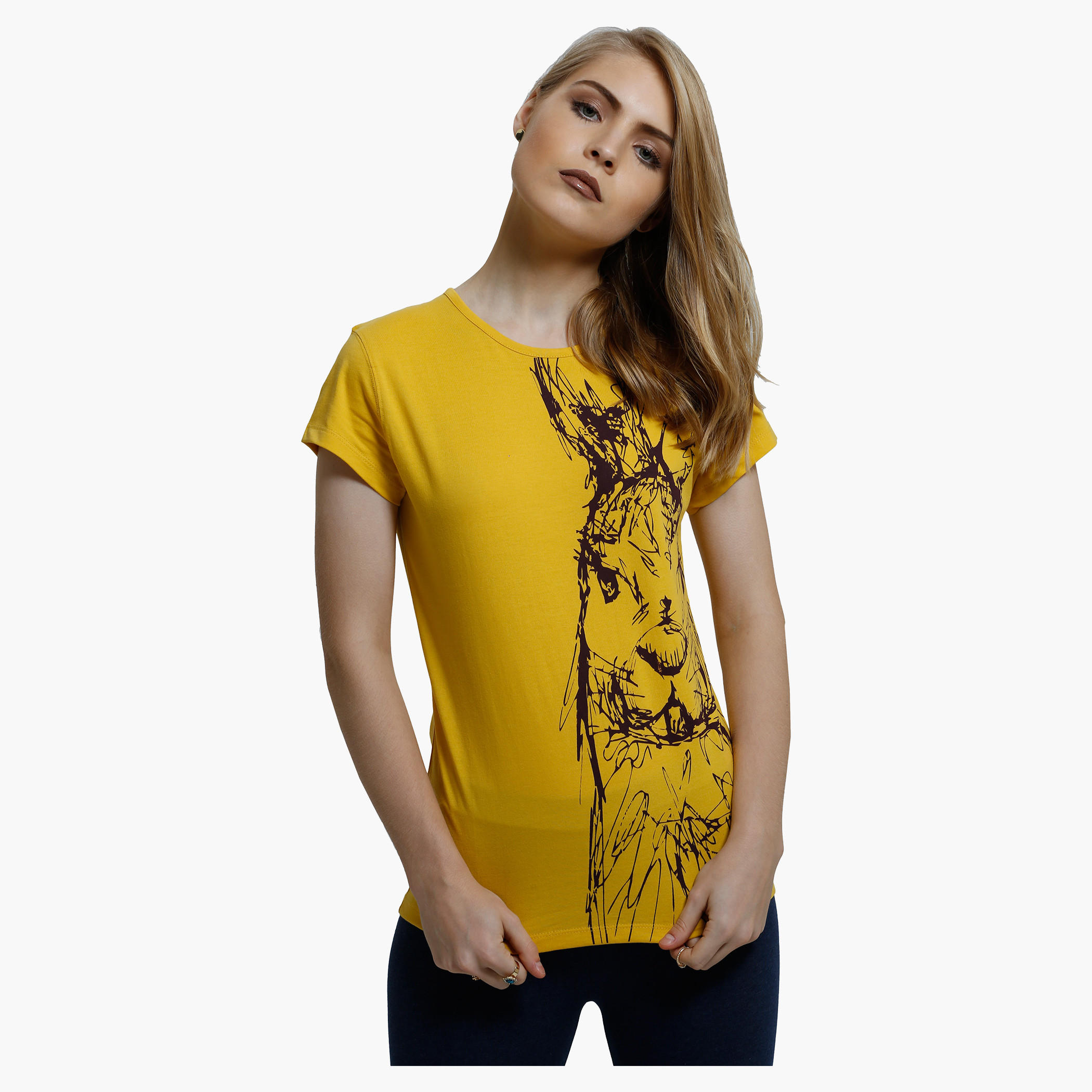 Printed Round Neck T-Shirt with Short Sleeves-women-clothing-tshirts-image-1