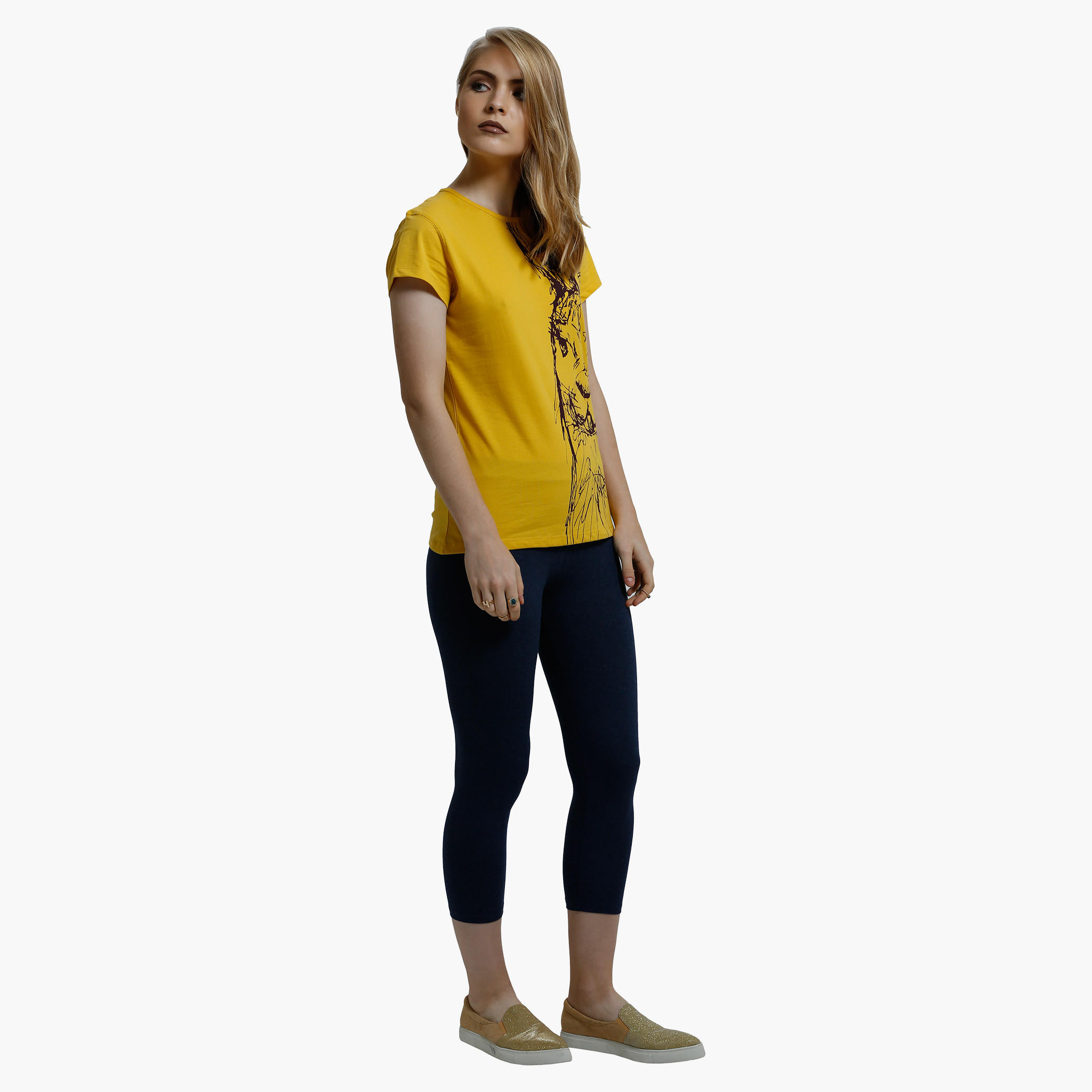 Printed Round Neck T-Shirt with Short Sleeves-women-clothing-tshirts-image-5