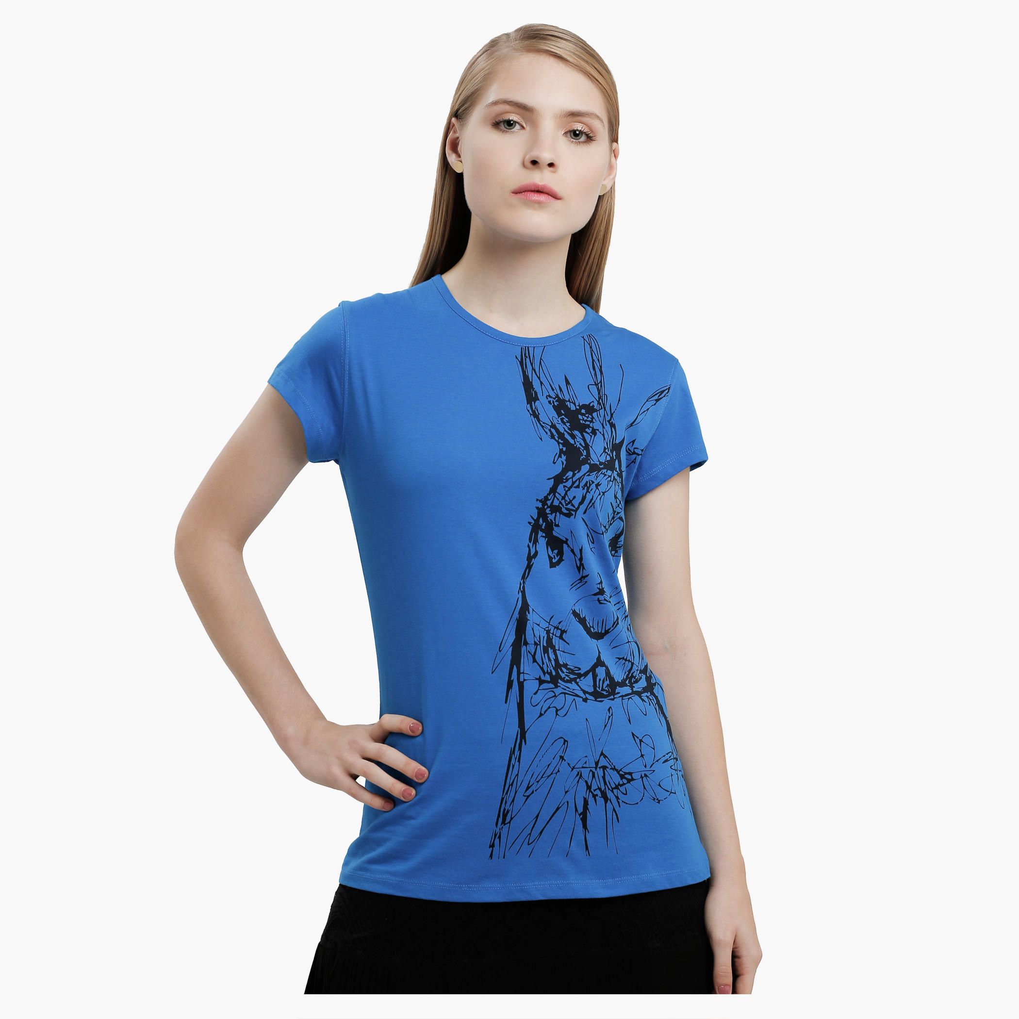 Graphic Print T-Shirt with Round Neck and Short Sleeves-women-clothing-tshirts-image-1