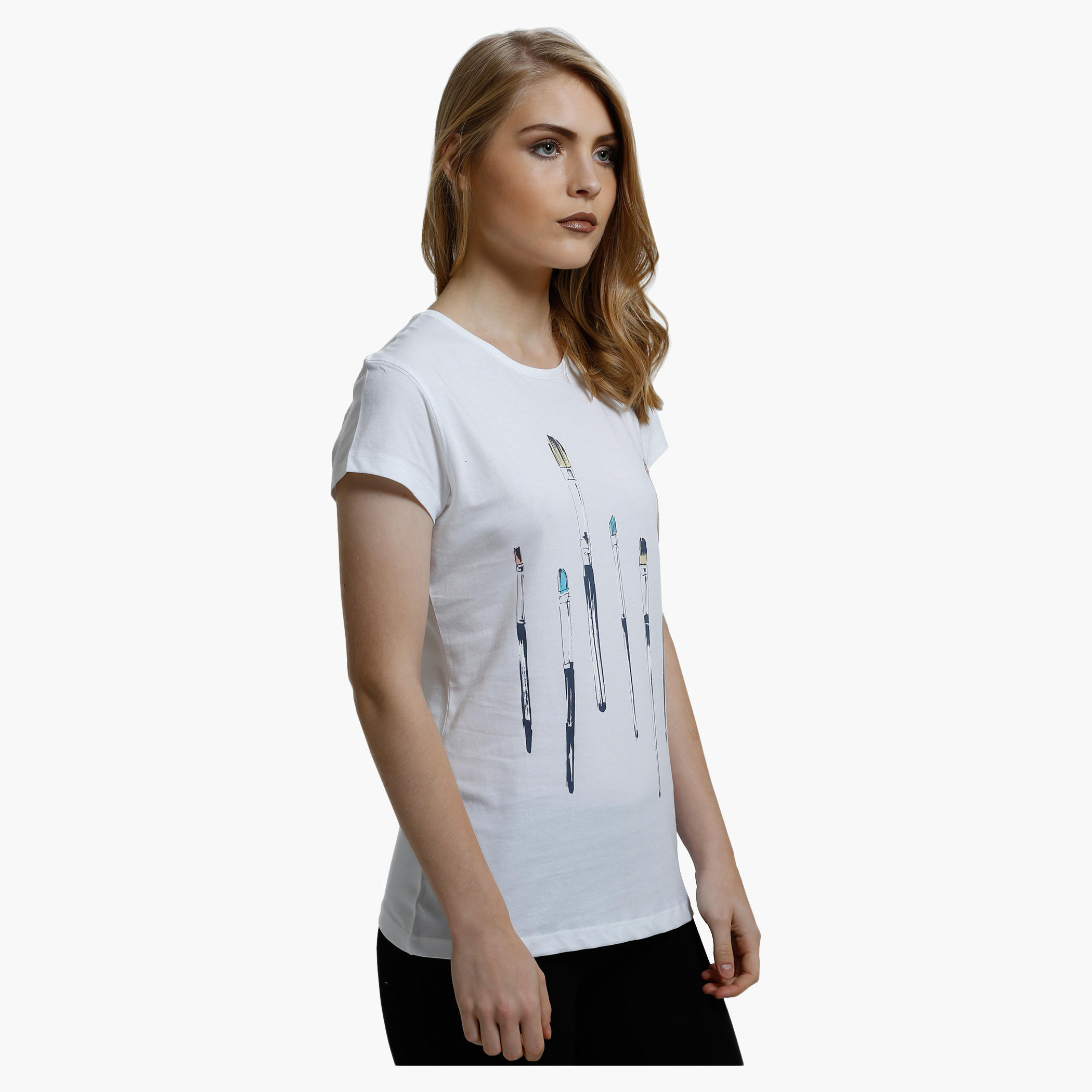 Printed Round Neck T-Shirt with Short Sleeves in Regular Fit-women-clothing-tshirts-image-3