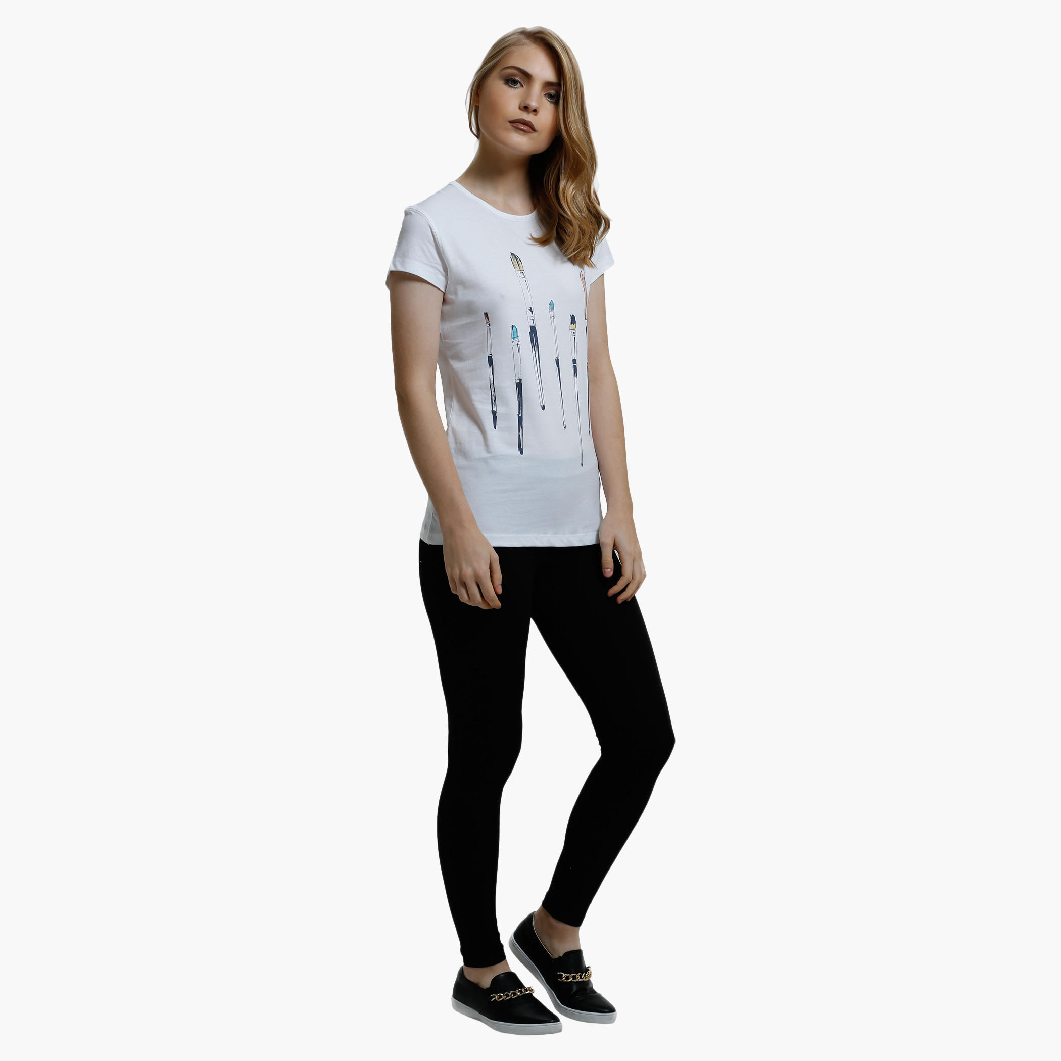 Printed Round Neck T-Shirt with Short Sleeves in Regular Fit-women-clothing-tshirts-image-5