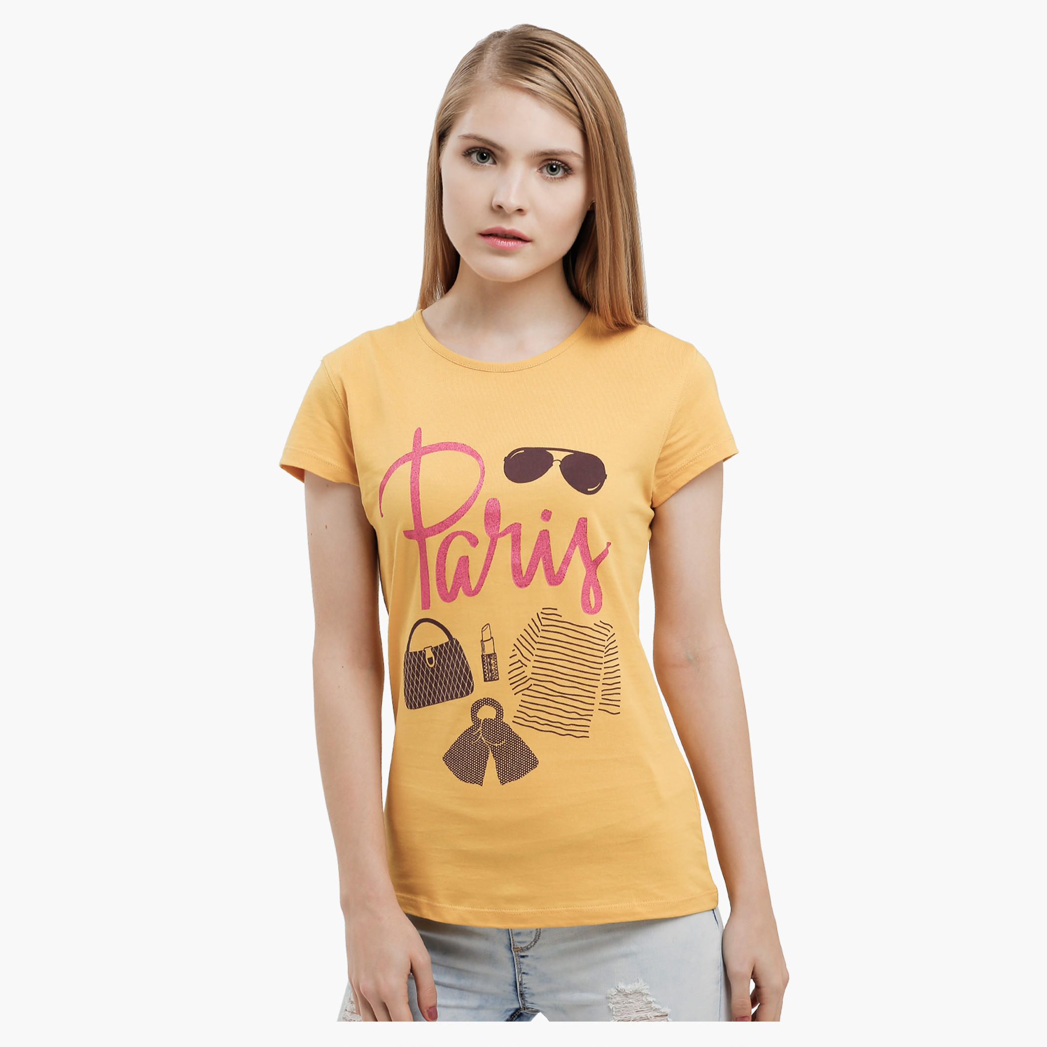 Graphic Print T-Shirt with Round Neck and Short Sleeves-women-clothing-tshirts-image-1