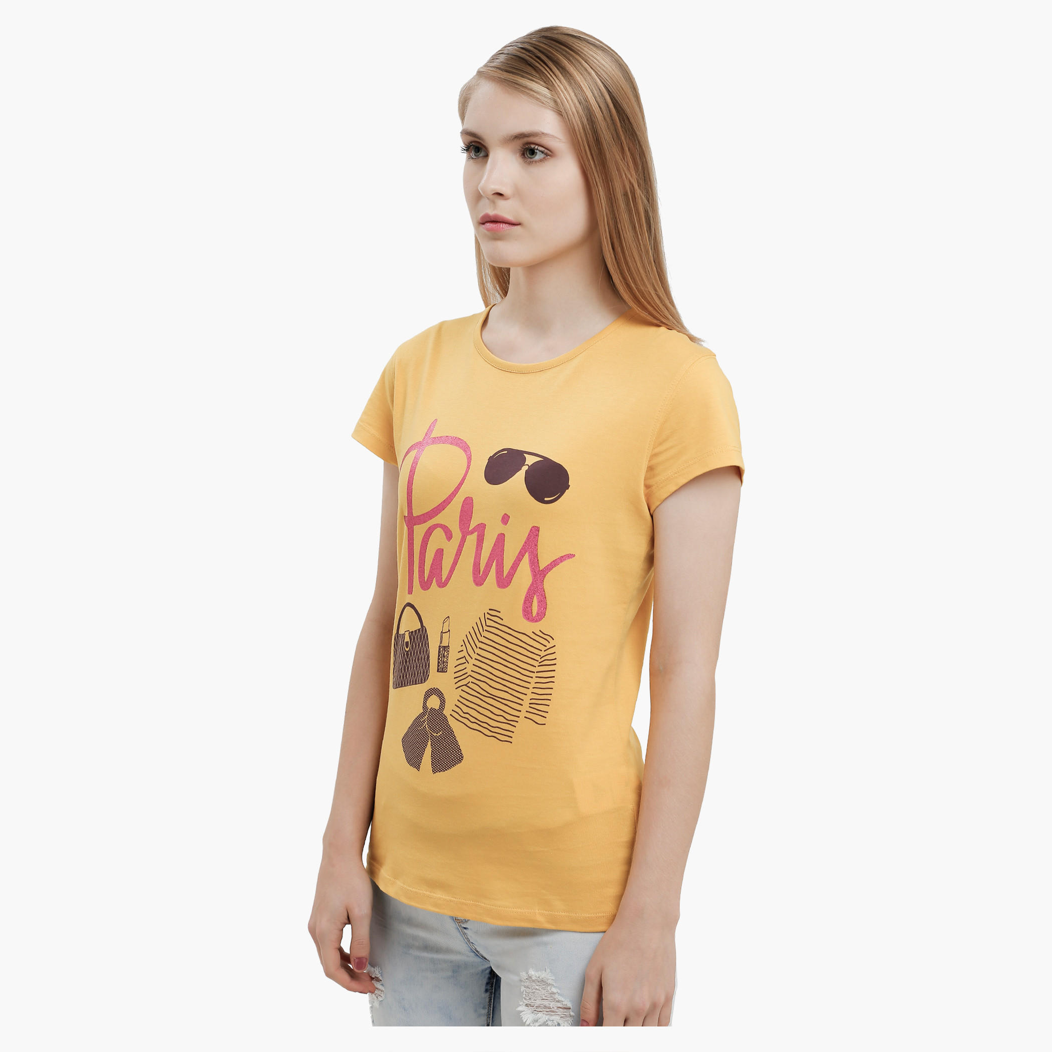 Graphic Print T-Shirt with Round Neck and Short Sleeves-women-clothing-tshirts-image-3