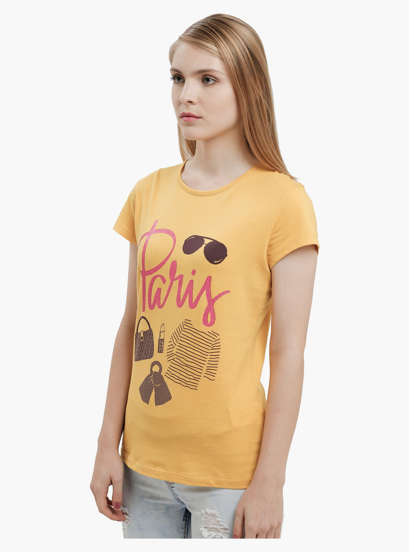 Graphic Print T-Shirt with Round Neck and Short Sleeves-women-clothing-tshirts-image-3