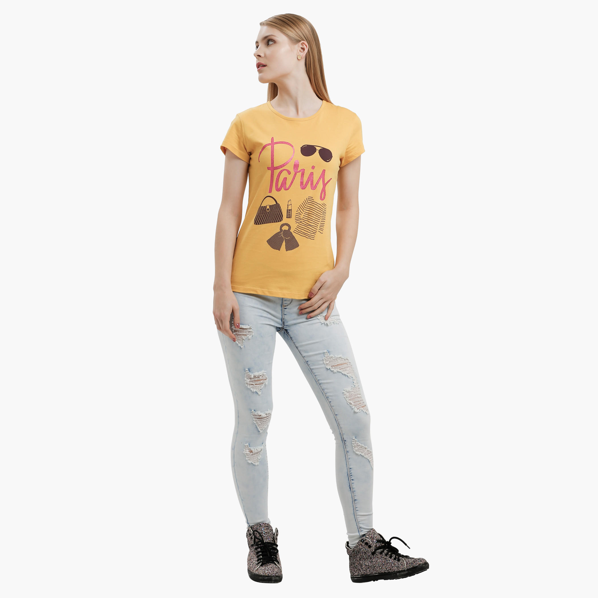 Graphic Print T-Shirt with Round Neck and Short Sleeves-women-clothing-tshirts-image-5