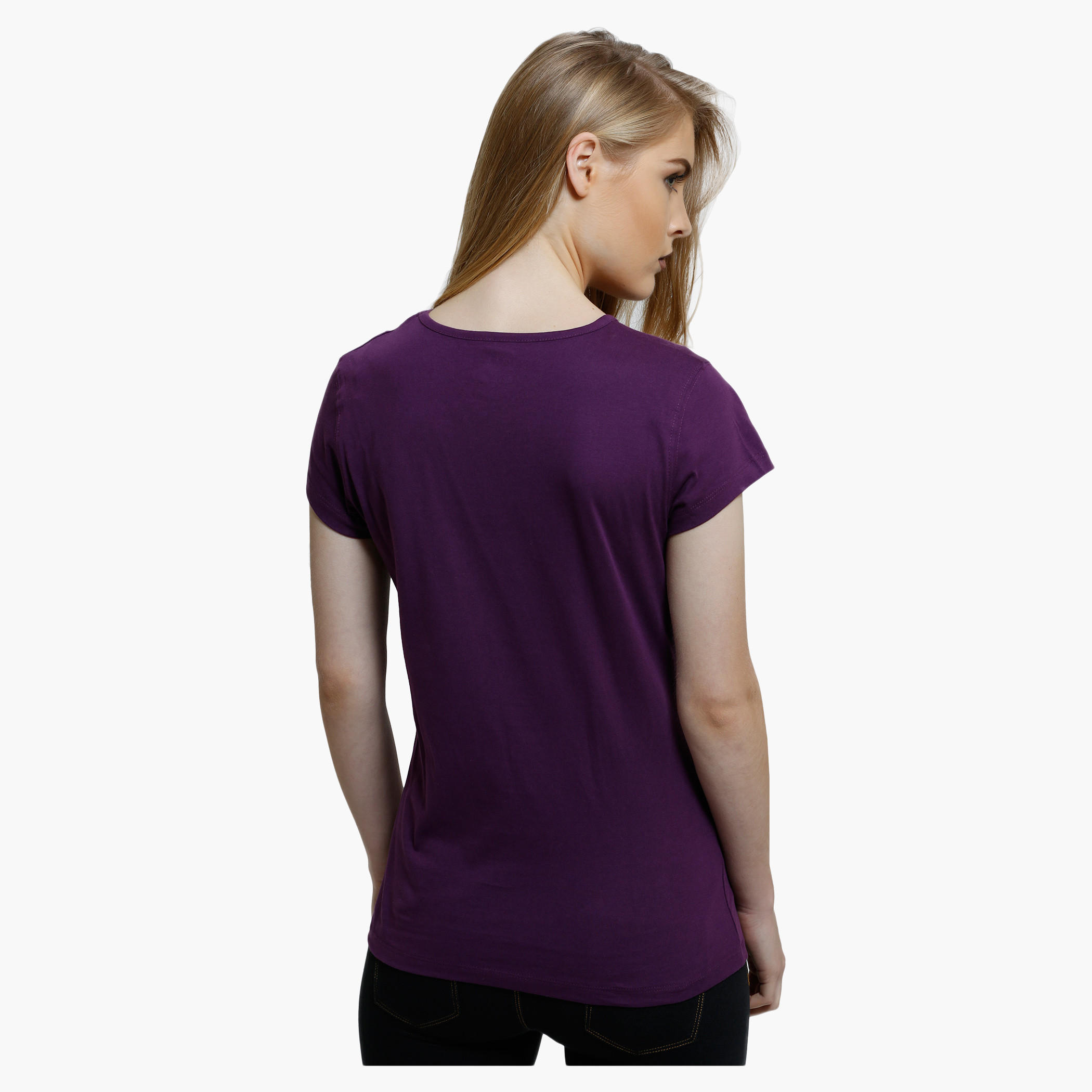 Printed Round Neck T-Shirt with Short Sleeves in Regular Fit-women-clothing-tshirts-image-2