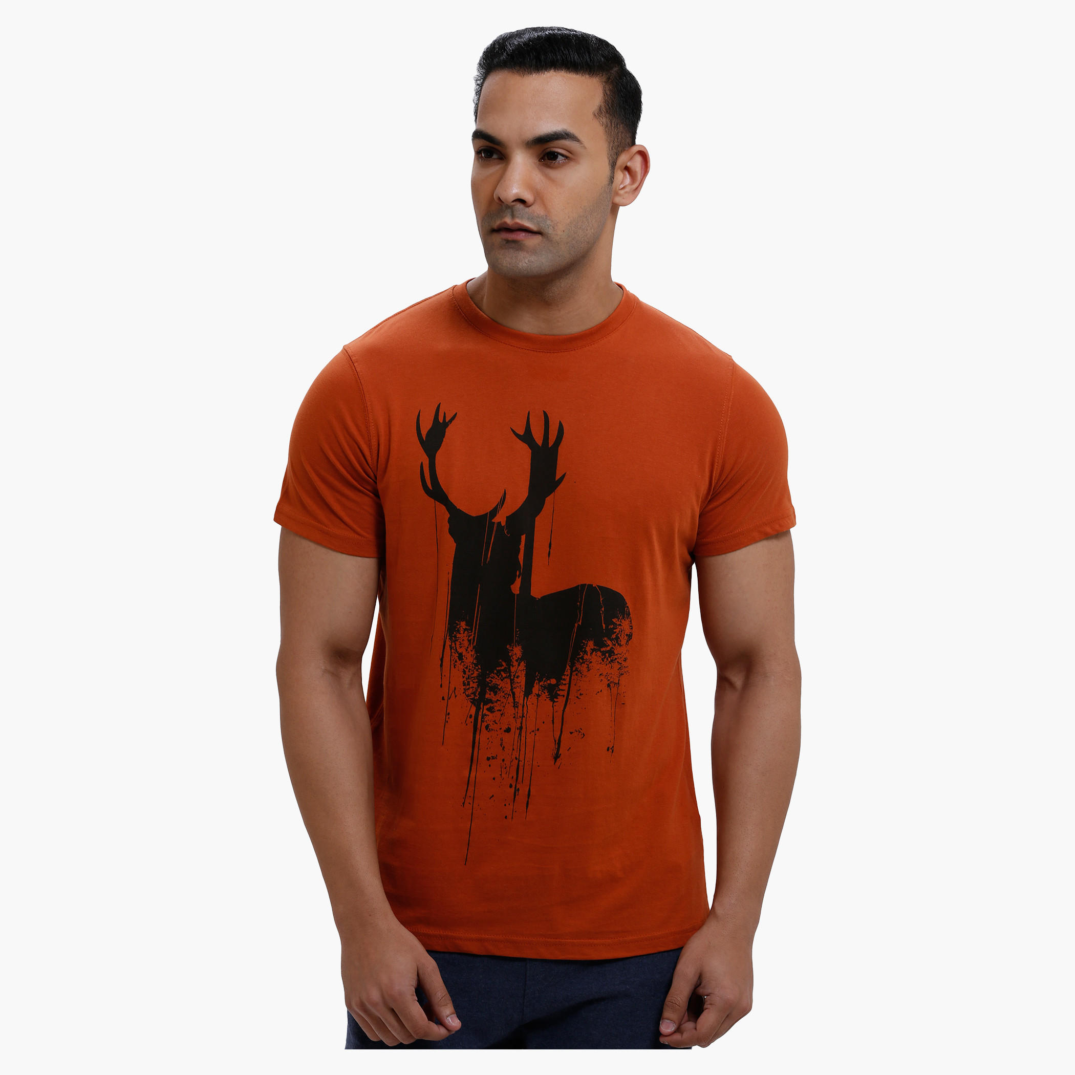 Printed Round Neck T-Shirt with Short Sleeves in Slim Fit-men-clothing-tshirtsandpolos-tshirts-image-1
