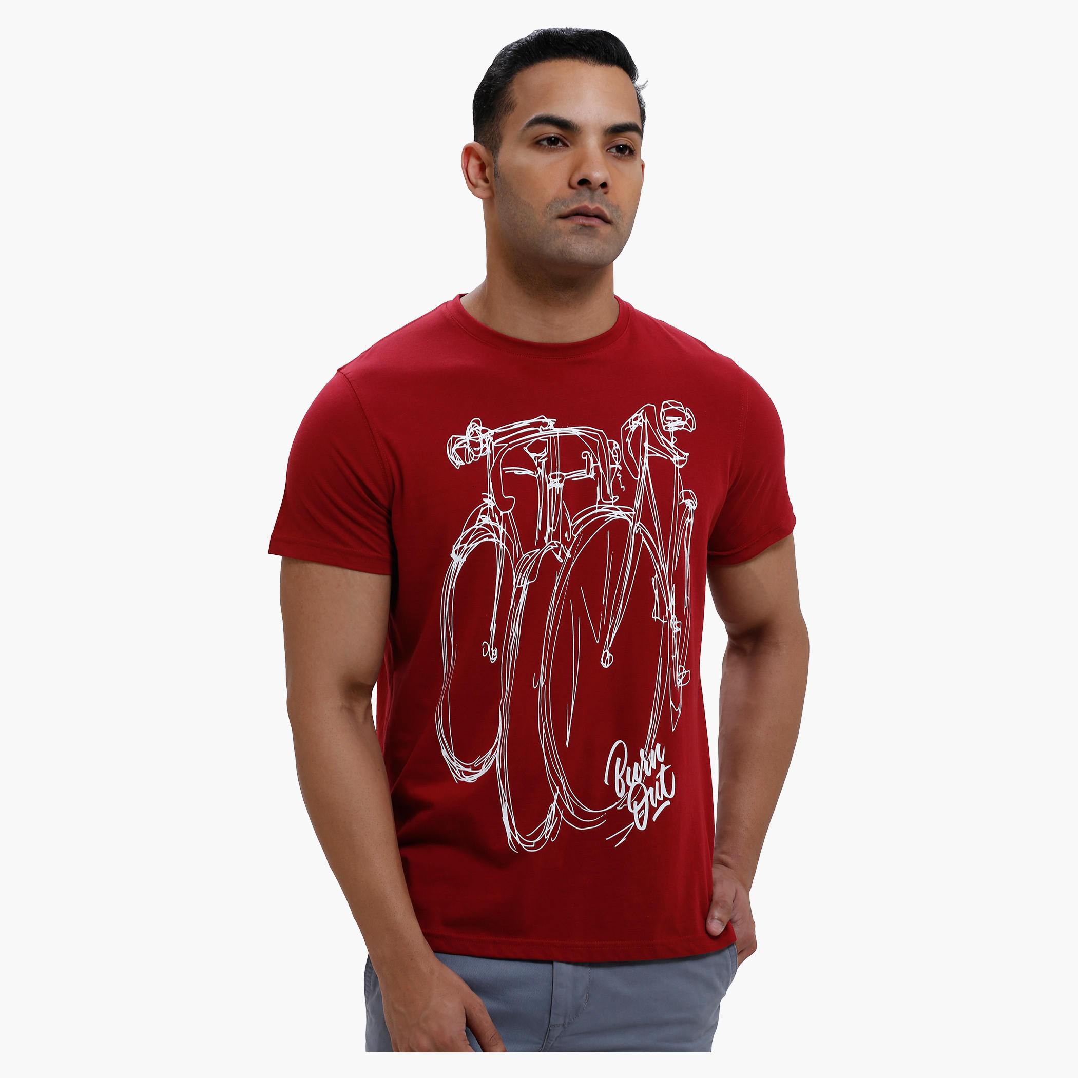 Printed Round Neck T-Shirt with Short Sleeves in Slim Fit-men-clothing-tshirtsandpolos-tshirts-image-1