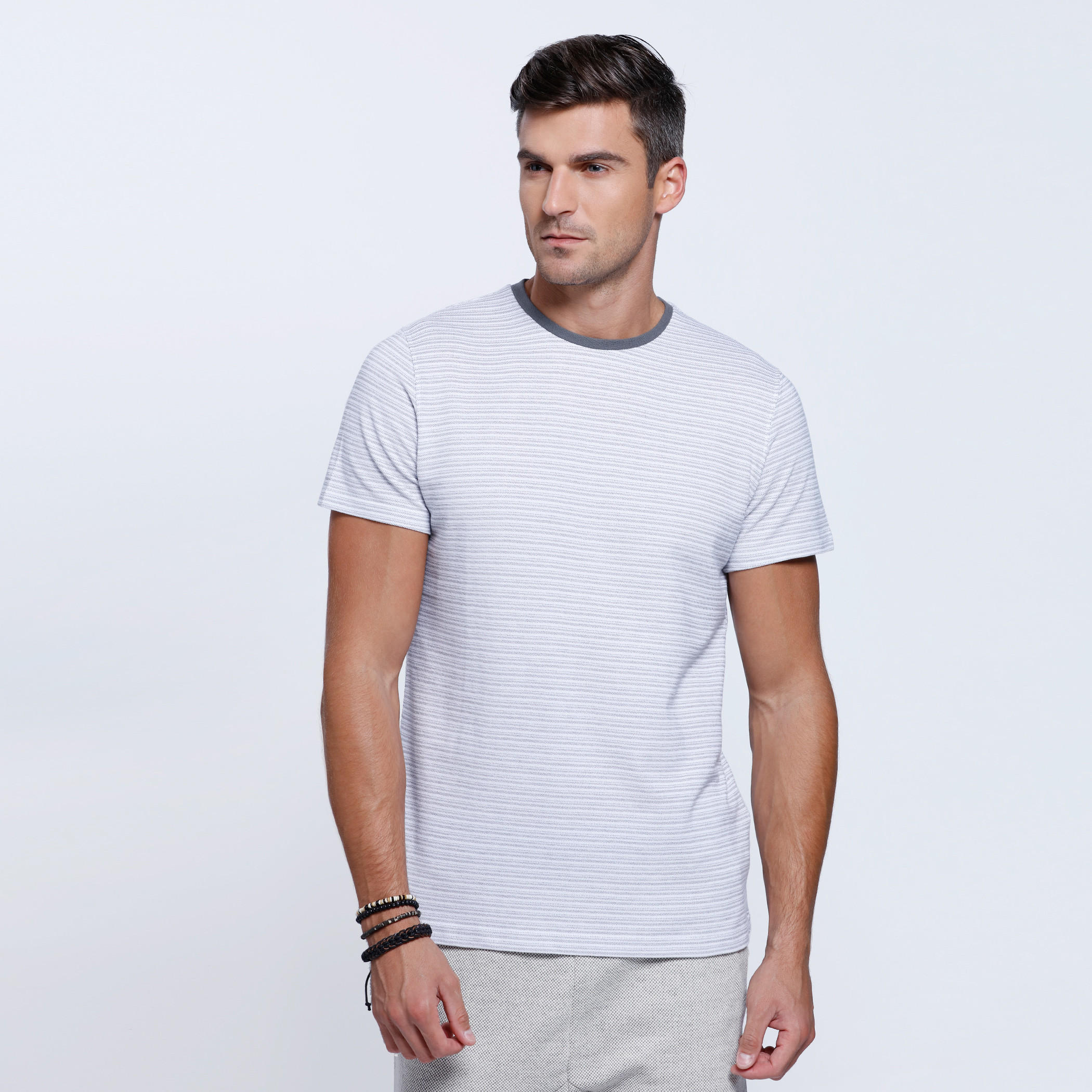Striped Short Sleeves T-Shirt with Round Neckline-men-clothing-tshirtsandpolos-tshirts-image-1