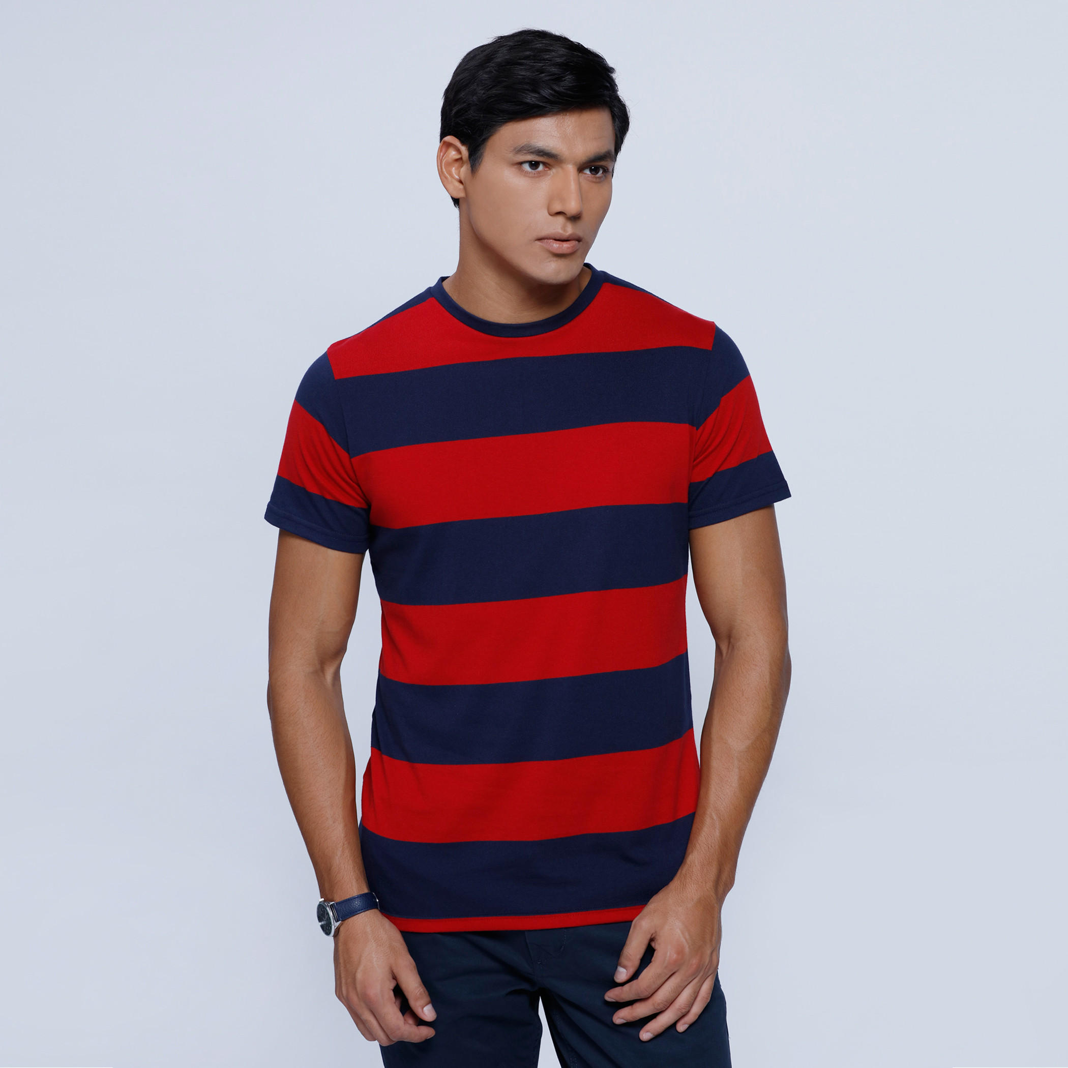 Striped T-Shirt with Crew Neck and Short Sleeves-men-clothing-tshirtsandpolos-tshirts-image-1