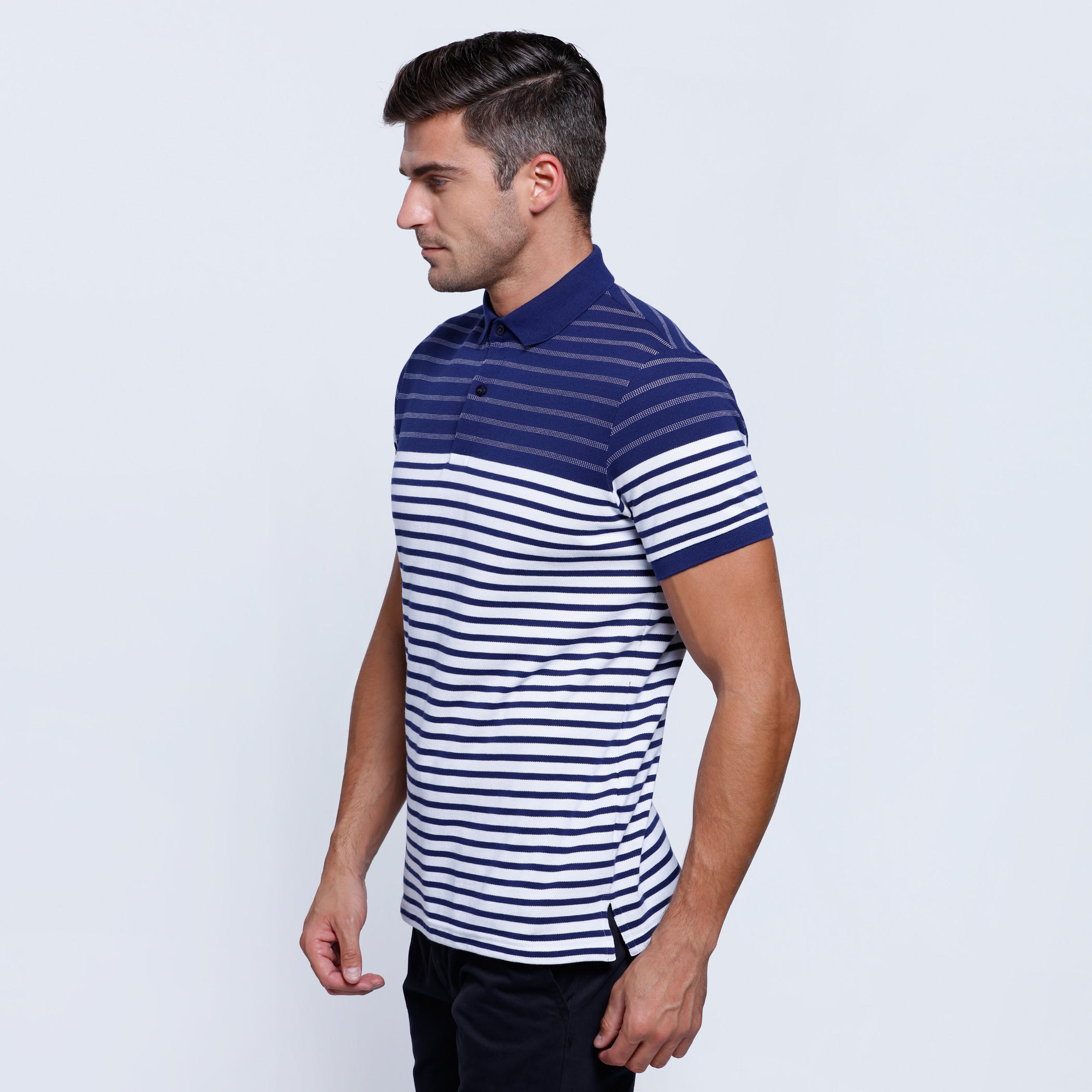 Striped T-Shirt with Polo Neck and Short Sleeves-men-clothing-tshirtsandpolos-polos-image-3